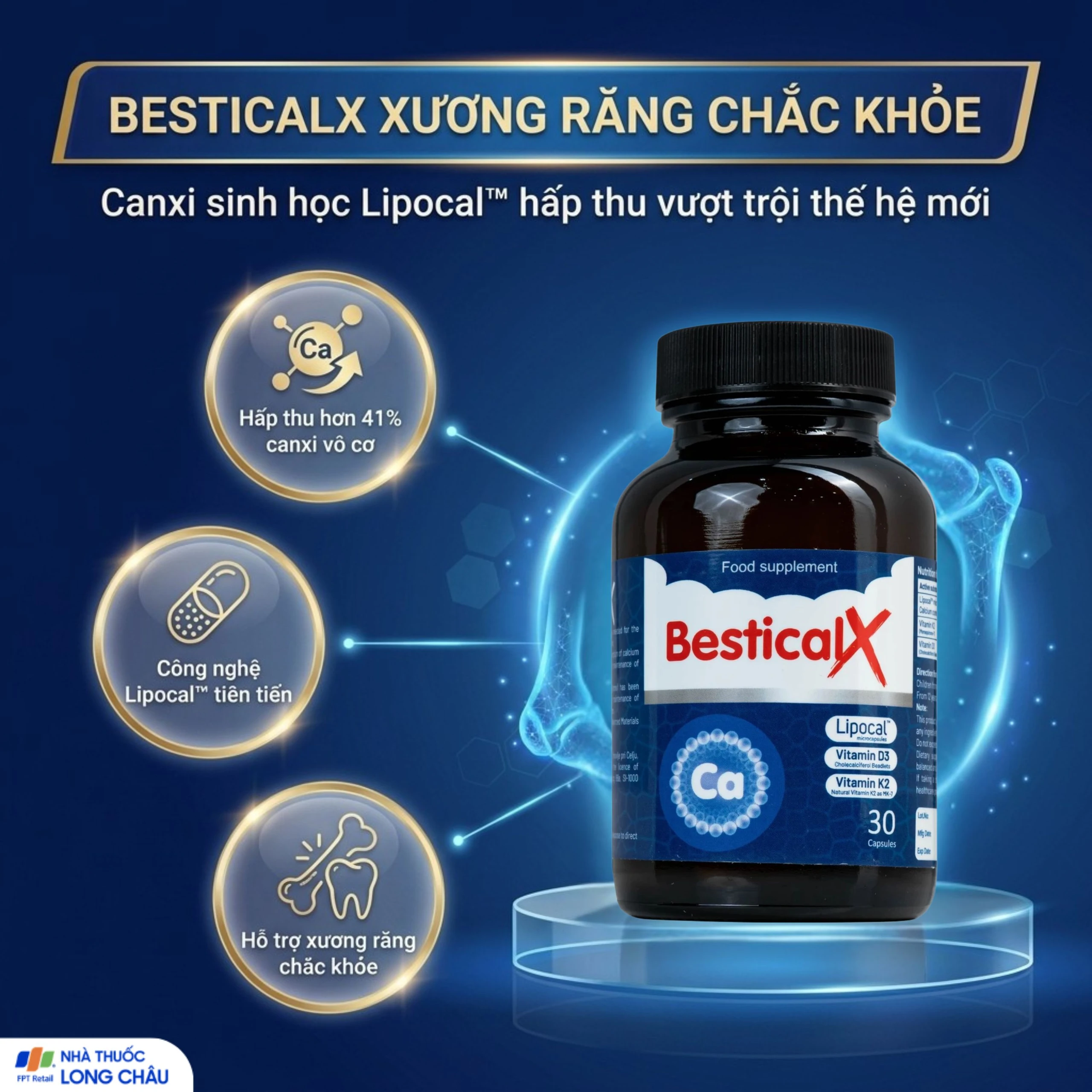 Viên uống BesticalX Ergopharm bổ sung canxi, vitamin D3 và vitamin K2, hỗ trợ xương, răng (30 viên) 2