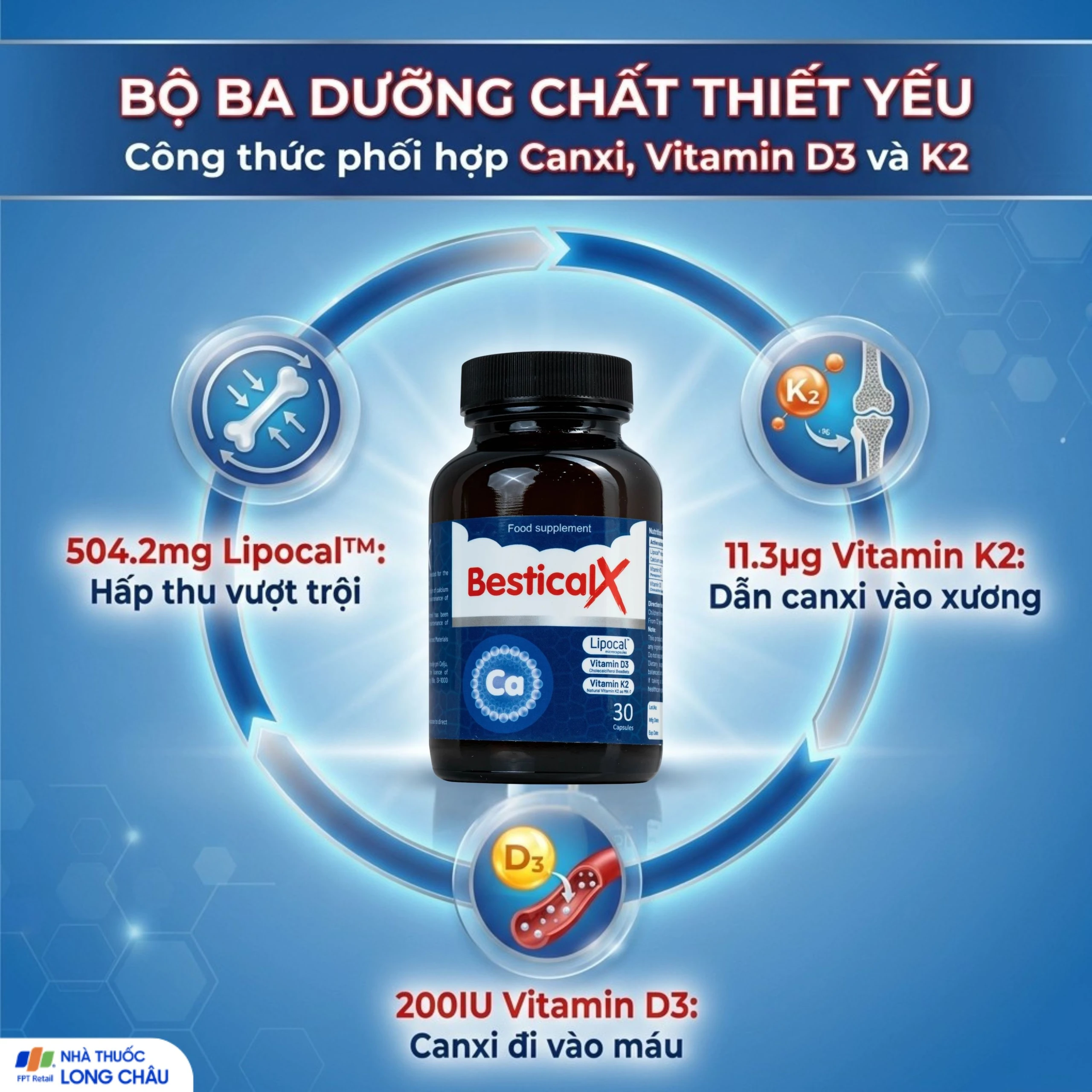 Viên uống BesticalX Ergopharm bổ sung canxi, vitamin D3 và vitamin K2, hỗ trợ xương, răng (30 viên) 3