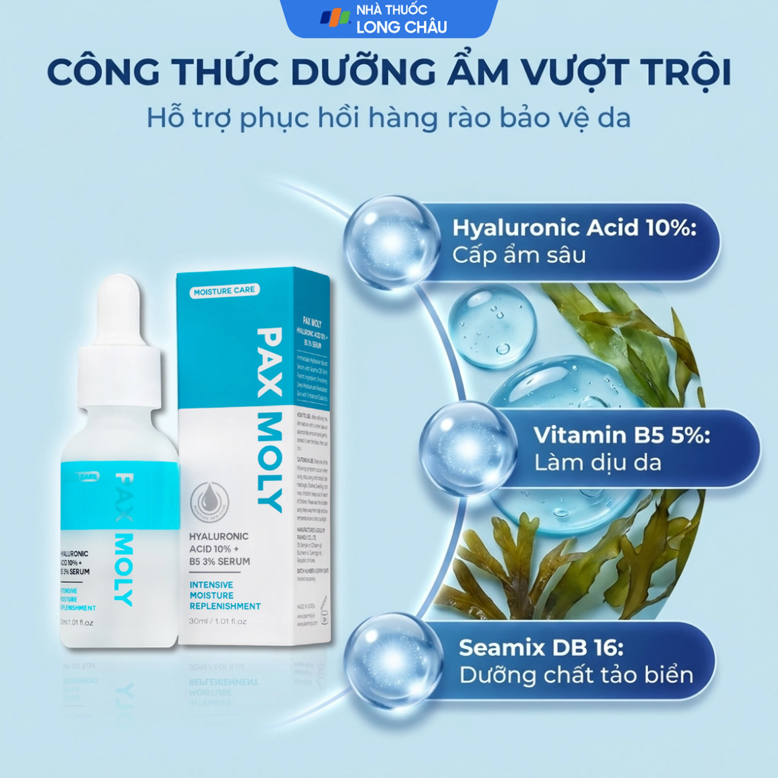 Tinh chất dưỡng ẩm Pax Moly Moisture Serum (Blue) giúp da mềm mịn, cải thiện độ đàn hồi (30ml) 3
