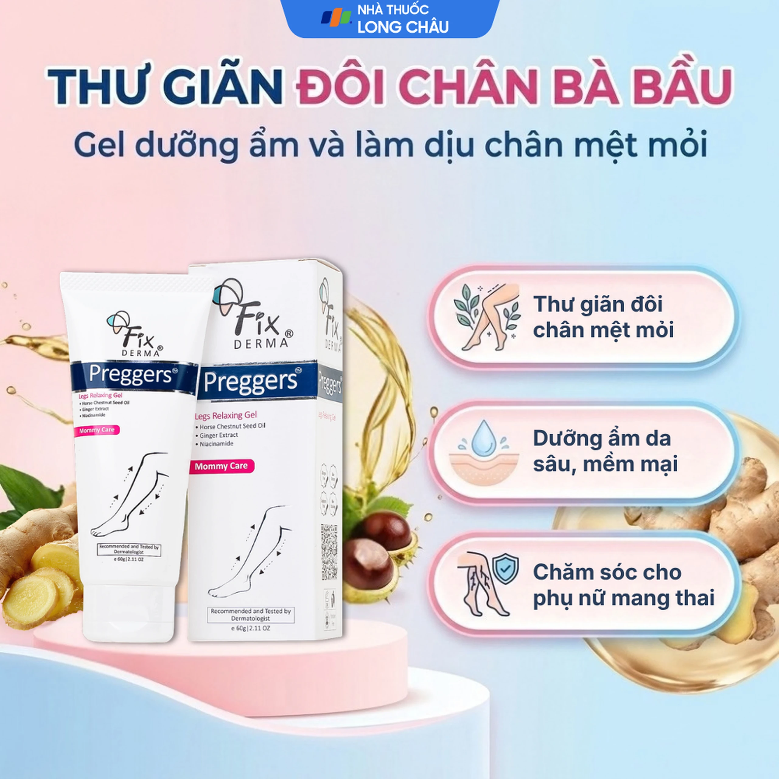 Gel dưỡng ẩm, ngừa giãn tĩnh mạch chân dành cho bà bầu Fixderma Preggers Leg Relaxing Gel 60g 2