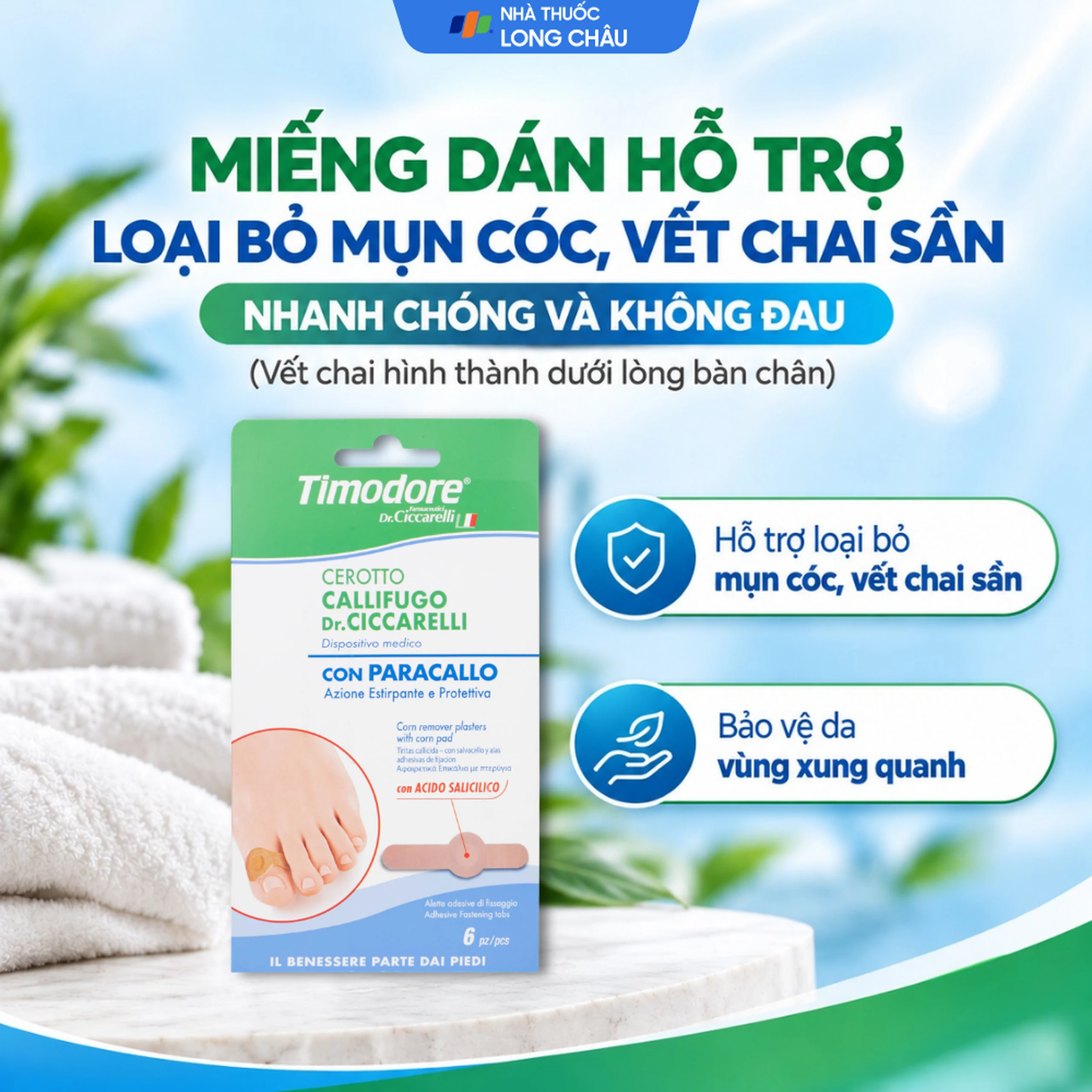 Miếng dán loại bỏ mụn cóc, vết chai Timodore (6 miếng) 2