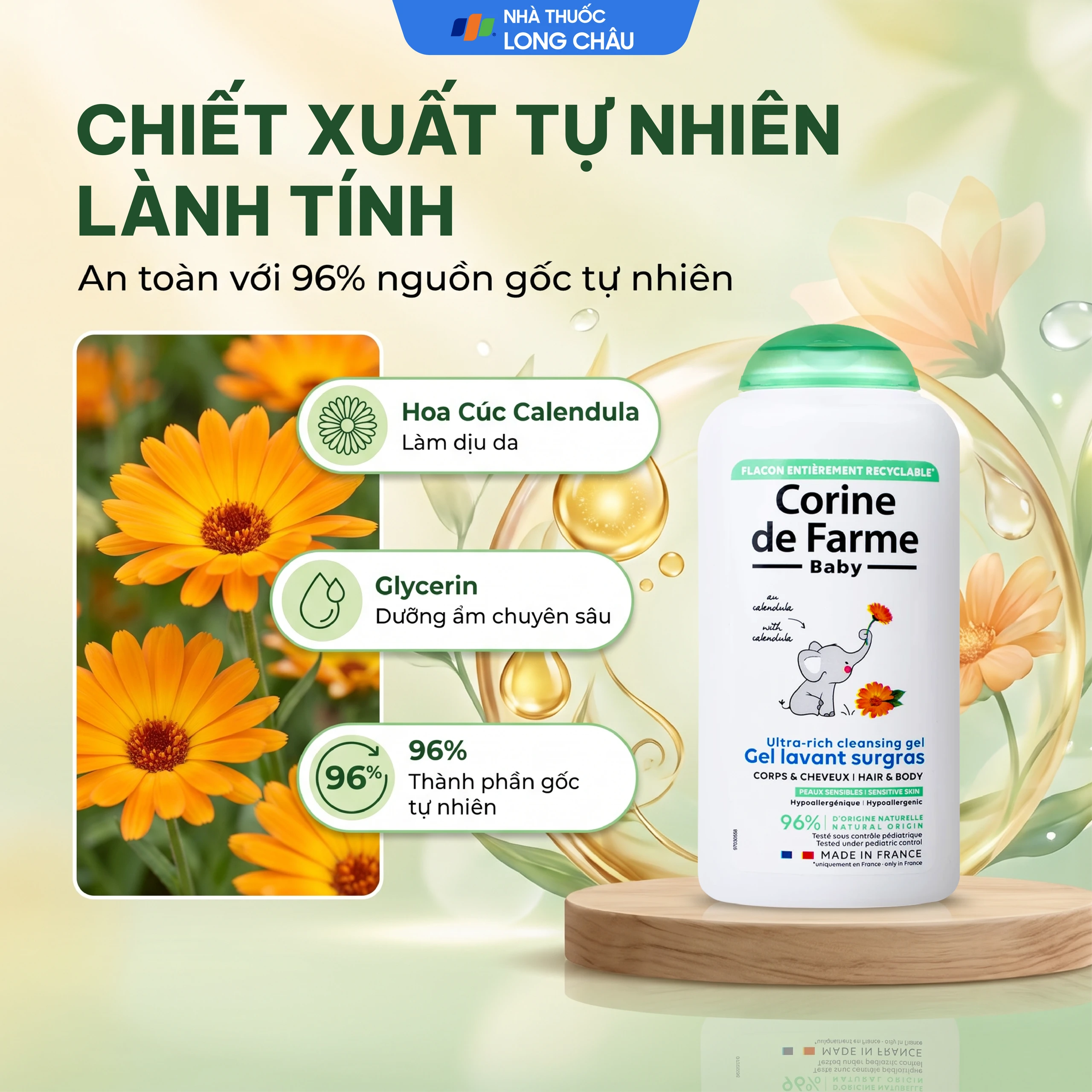 Gel tắm gội cho bé Corine de Farme Baby Ultra Rich Cleansing Gel dịu nhẹ dành cho mọi loại da (250ml) 3