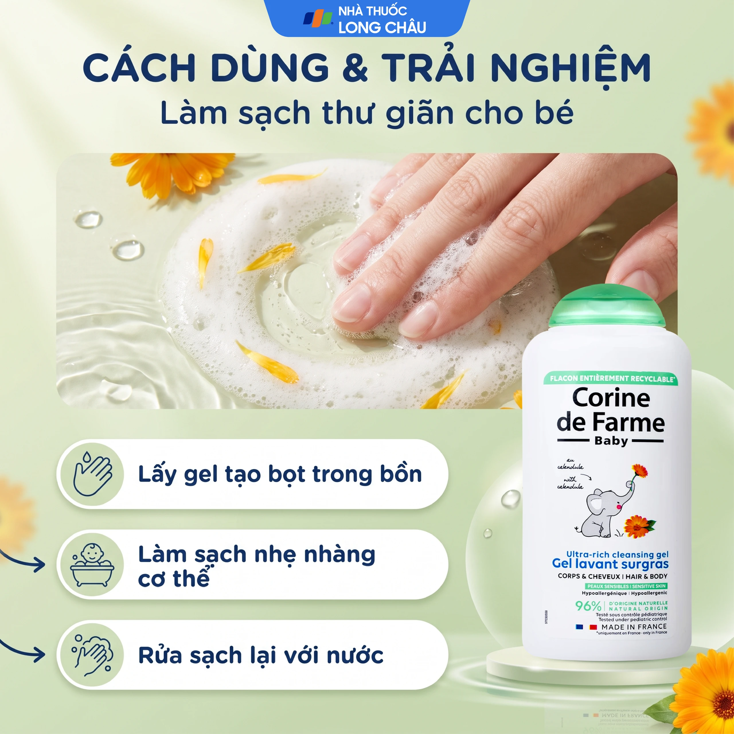 Gel tắm gội cho bé Corine de Farme Baby Ultra Rich Cleansing Gel dịu nhẹ dành cho mọi loại da (250ml) 5