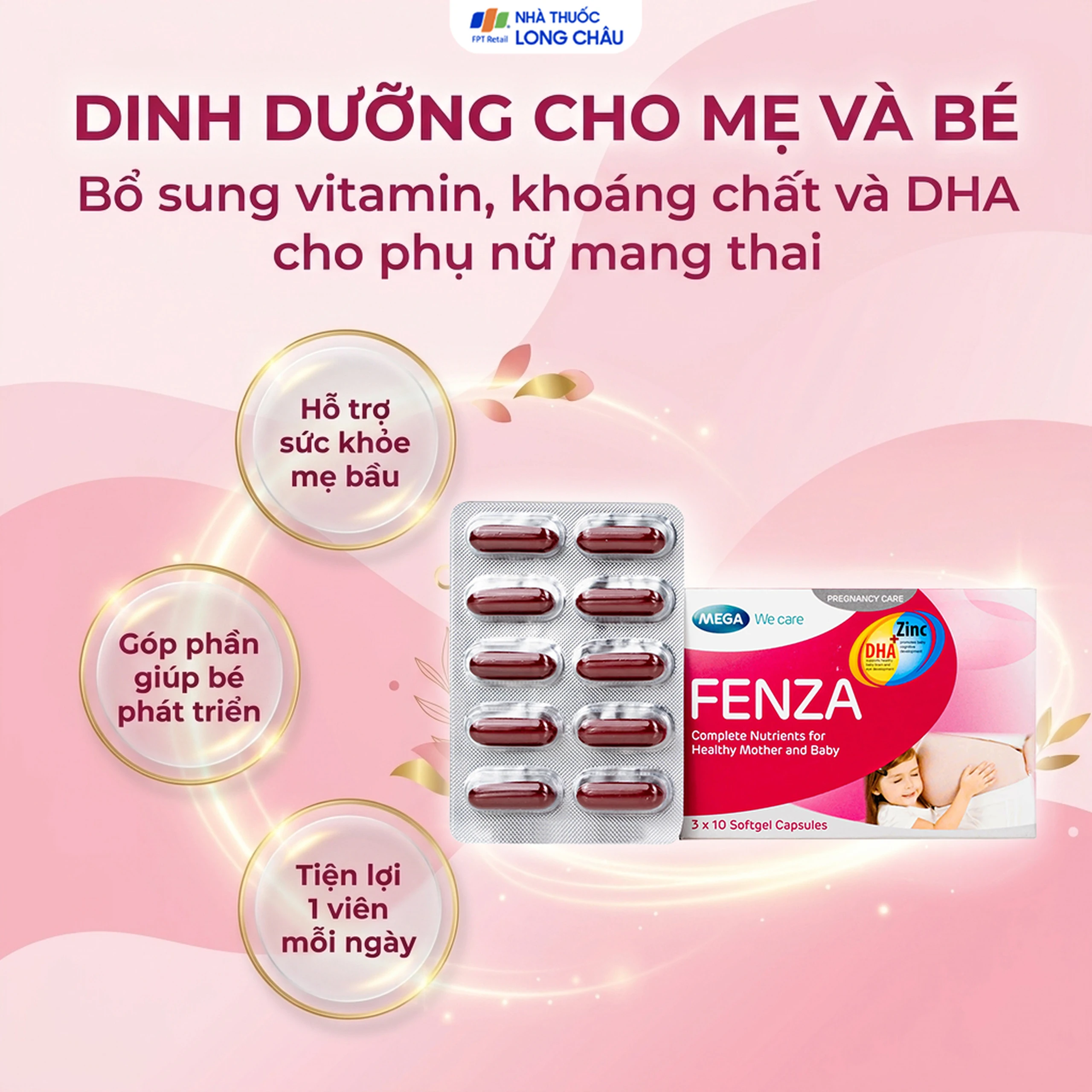Viên uống bổ sung vitamin, khoáng chất cho phụ nữ mang thai và cho con bú Fenza Mega (3 vỉ x 10 viên) 2