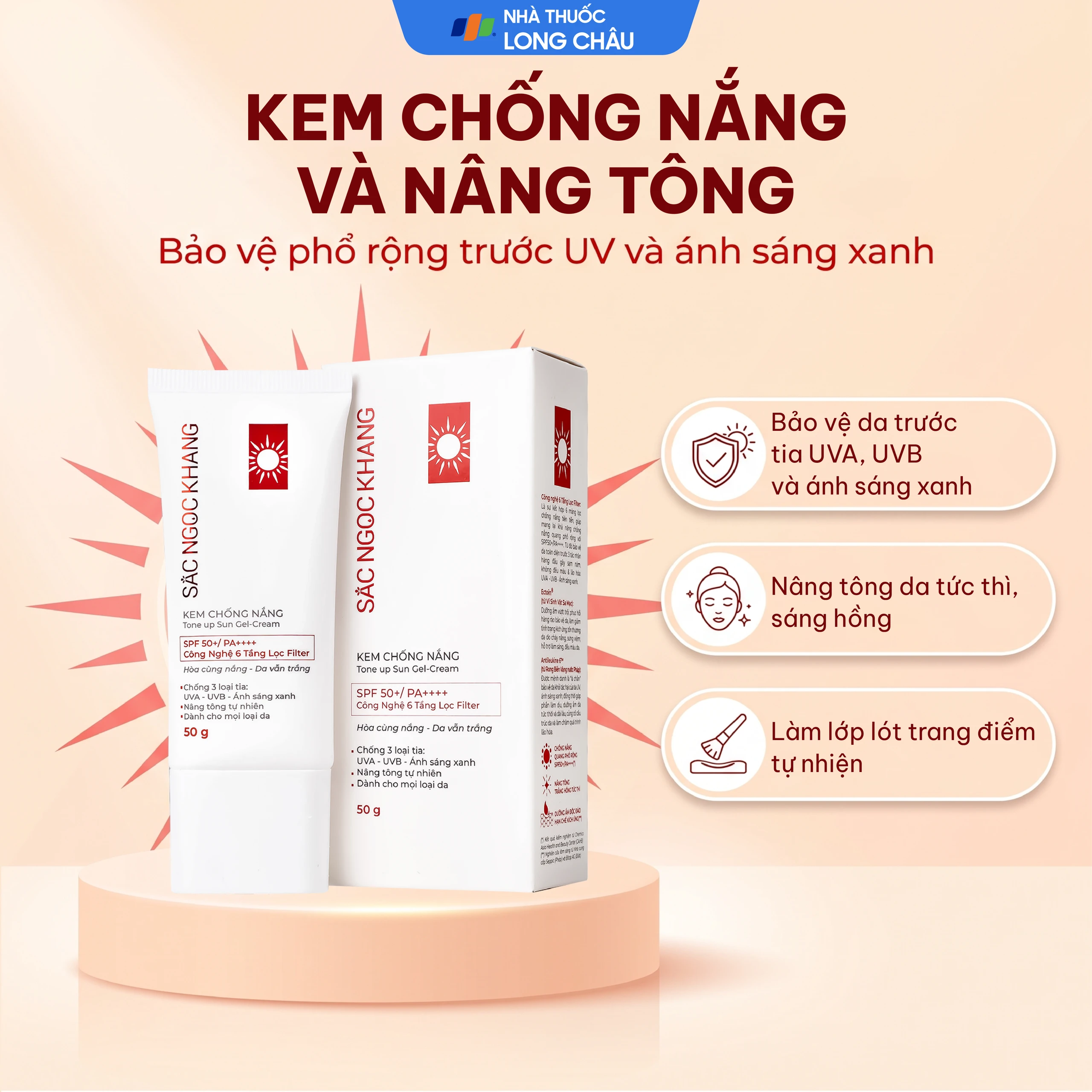 Kem chống nắng nâng tông nhẹ Sắc Ngọc Khang SPF 50+ PA++++ 50g 2