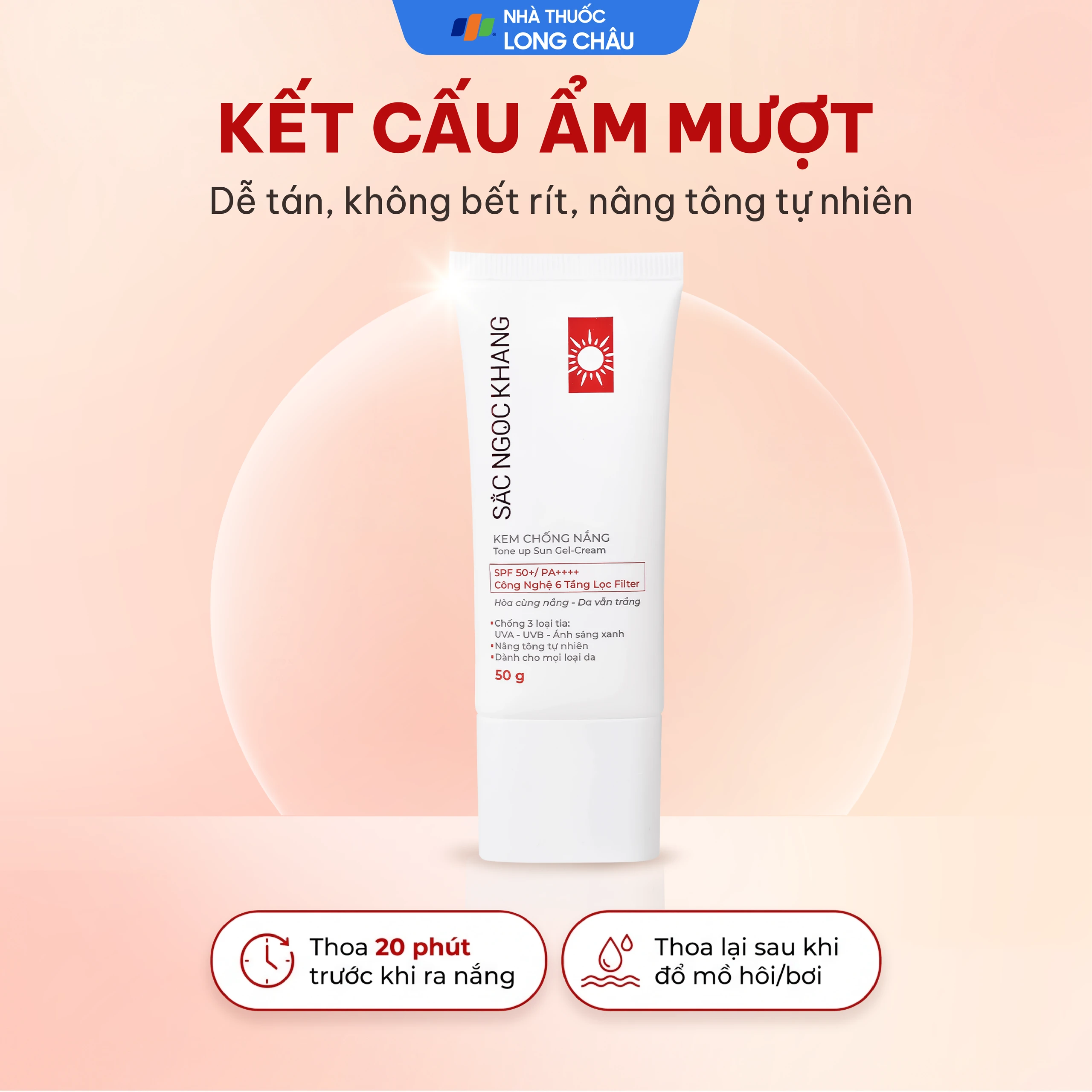Kem chống nắng nâng tông nhẹ Sắc Ngọc Khang SPF 50+ PA++++ 50g 5