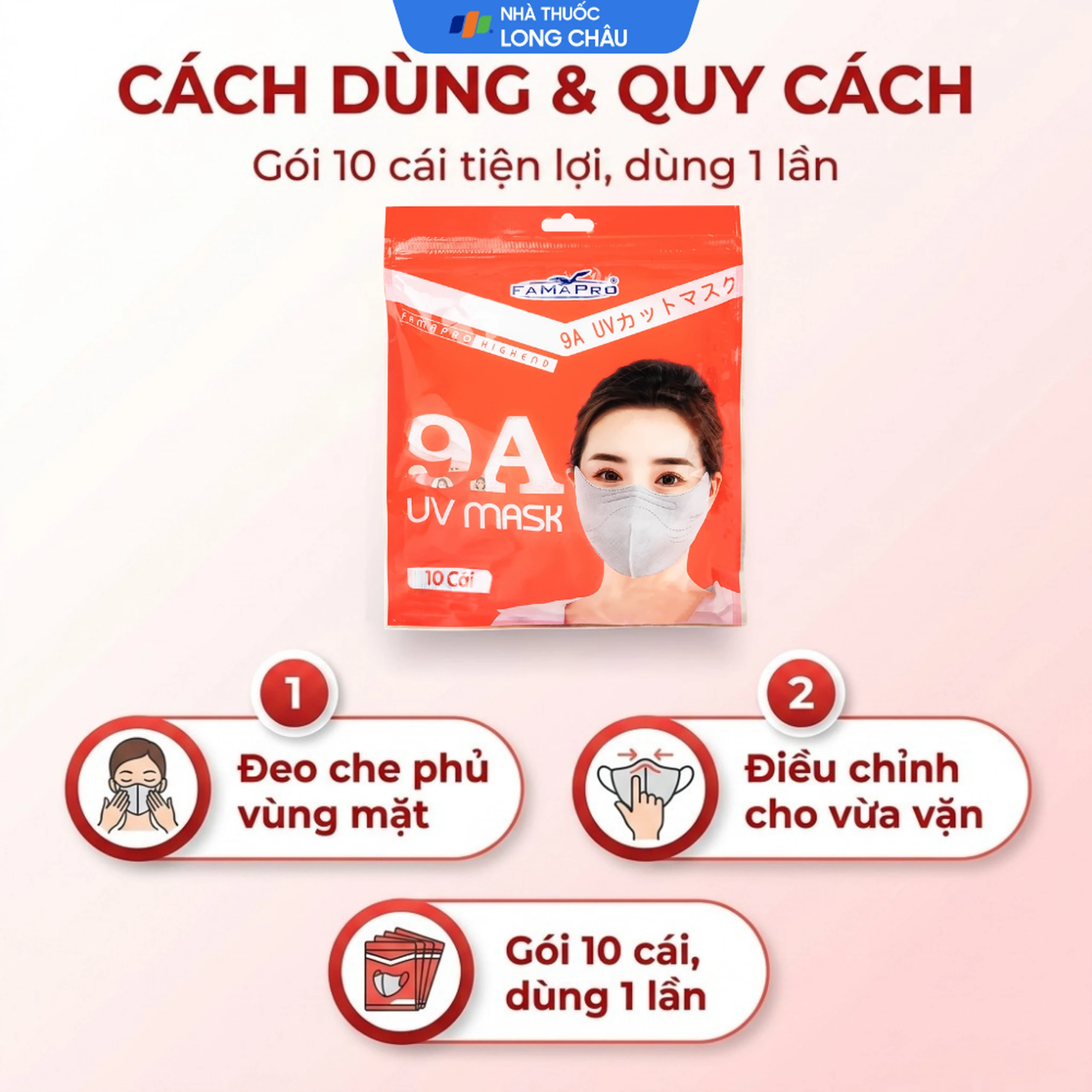 Khẩu trang 9A UV mask Famapro màu trắng (10 cái) Nam Anh chống nắng, chống tia uv, che phủ mặt cao 5