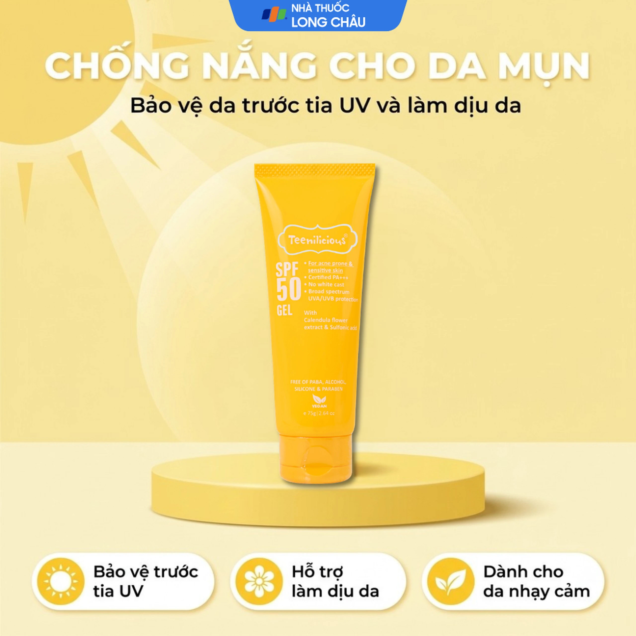 Gel chống nắng cho da mụn và nhạy cảm Teenilicious SPF50 PA+++ hộp 75g 2