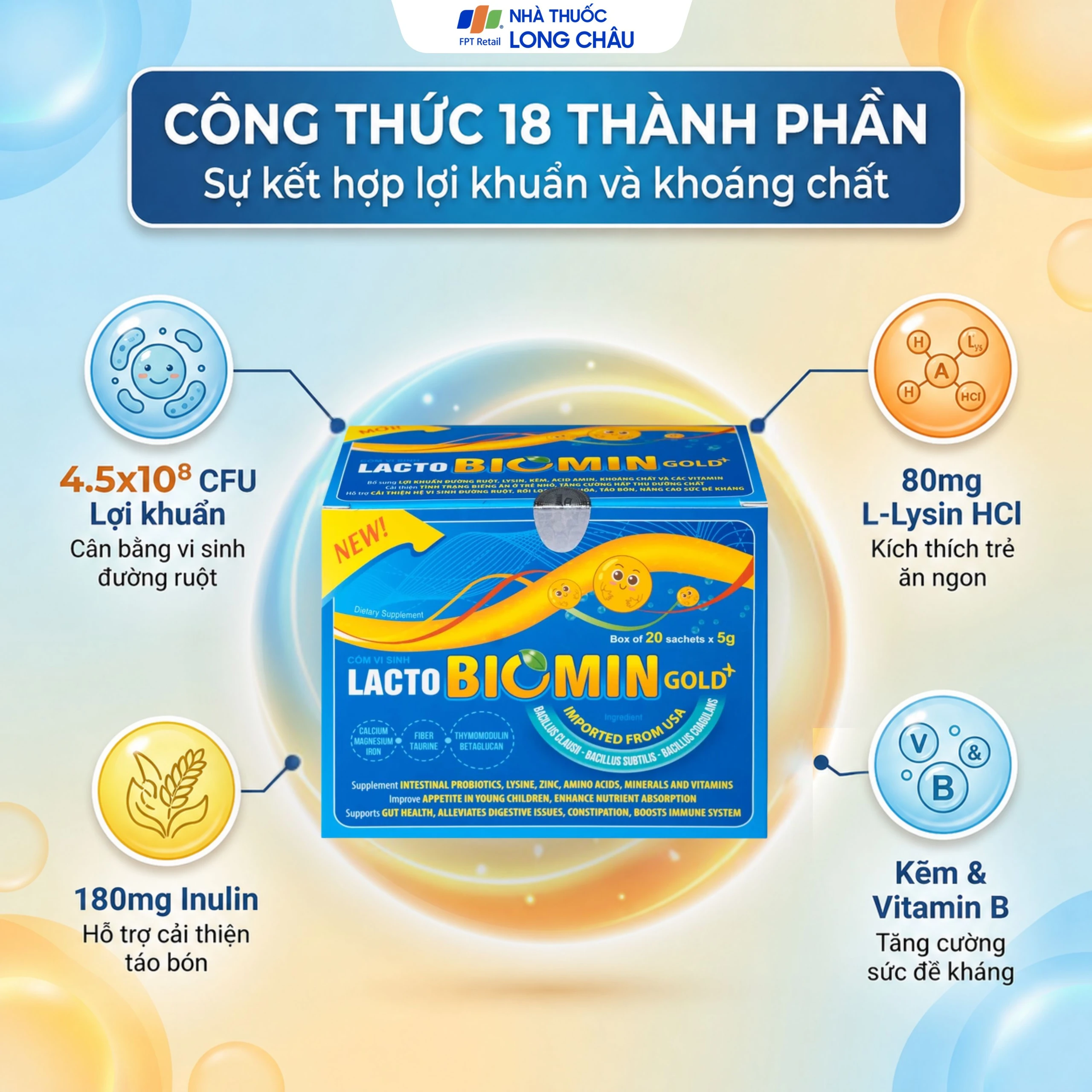 Cốm vi sinh bổ sung lợi khuẩn đường ruột Lacto Biomin Gold+ New (20 gói x 5g) 4