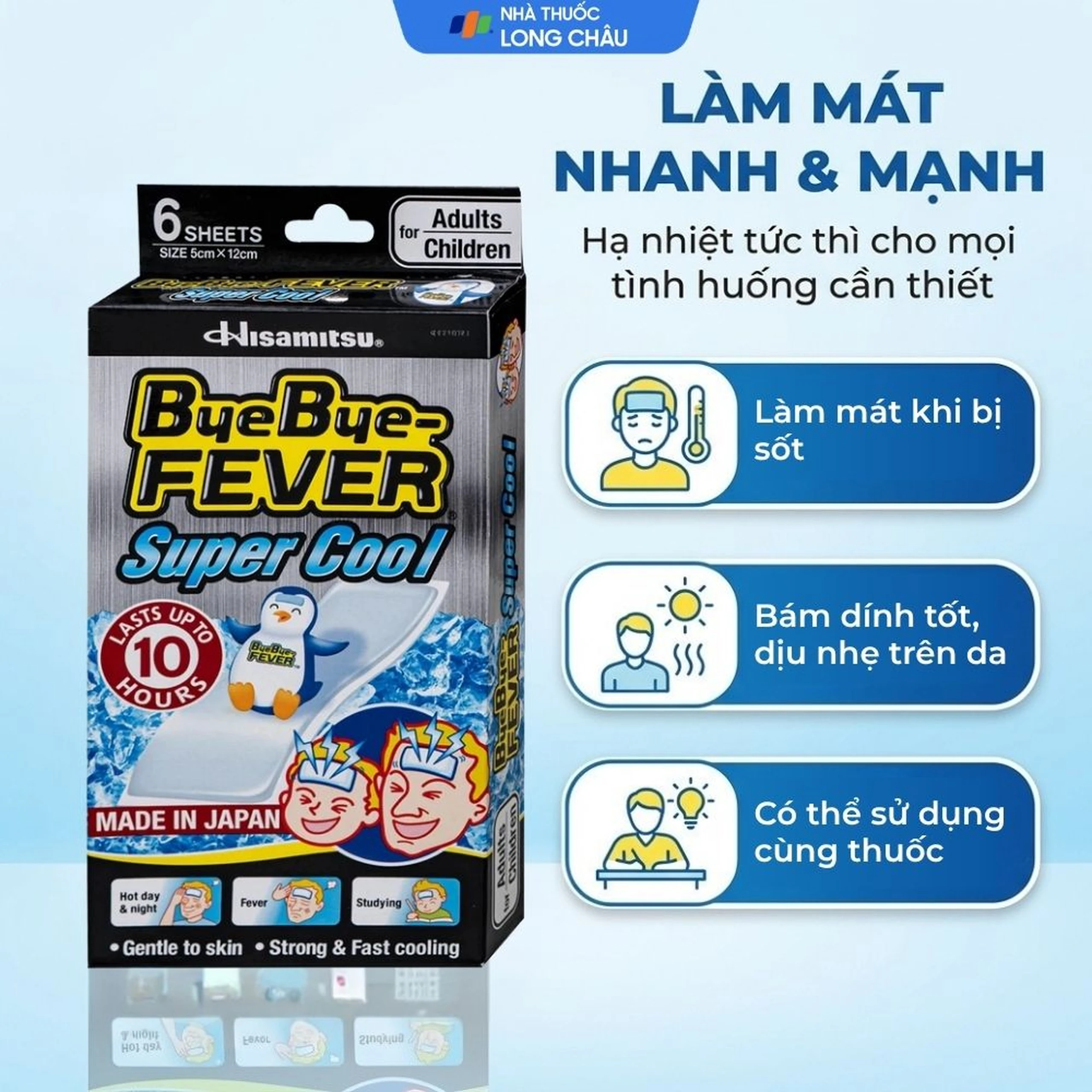 Miếng dán hạ sốt ByeBye Fever Super Cool dùng cho trẻ từ 10 tuổi và người lớn (3 gói x 2 miếng) 2