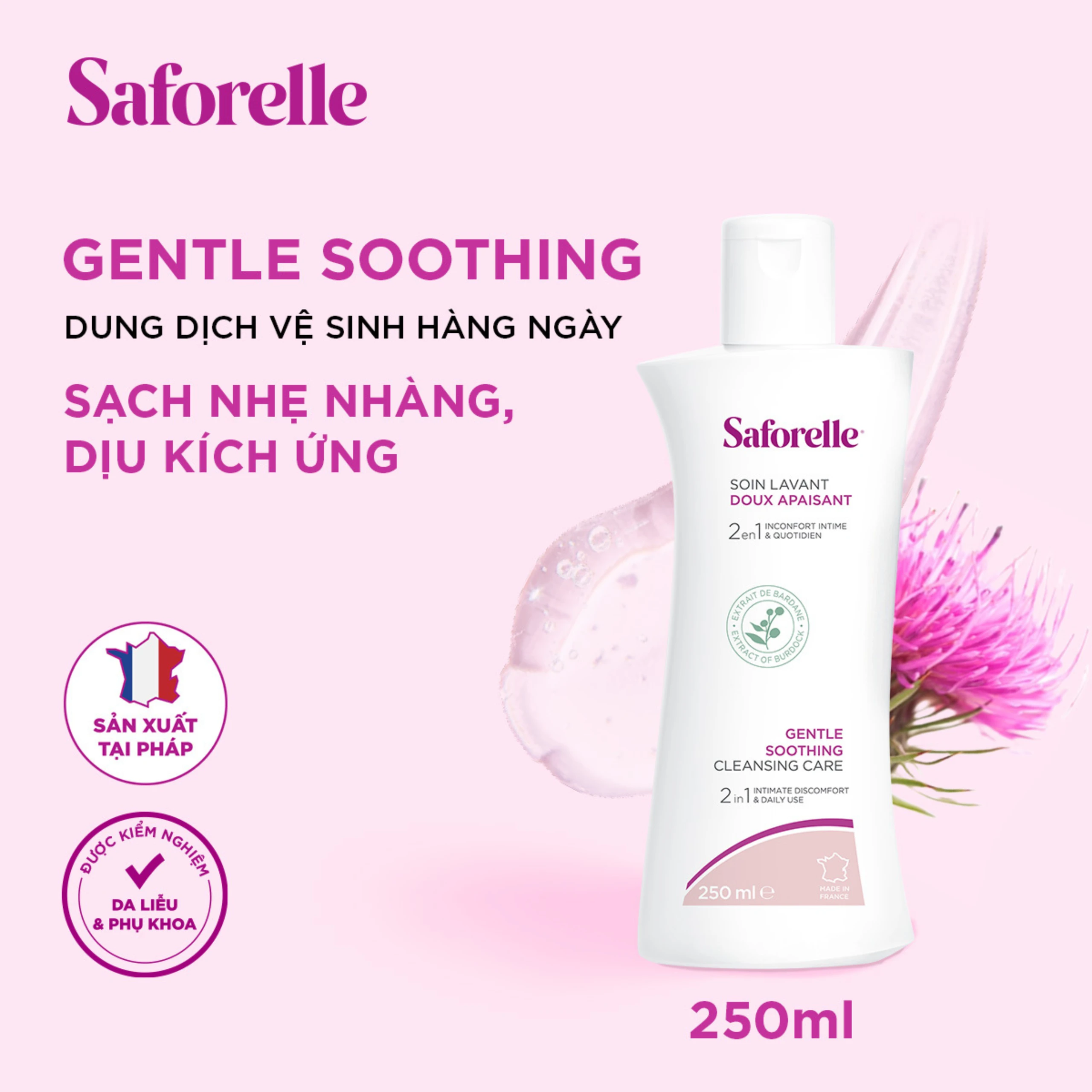 Dung dịch vệ sinh phụ nữ Saforelle Gentle Soothing Cleansing Care làm sạch dịu nhẹ, bảo vệ vùng kín (250ml) 2