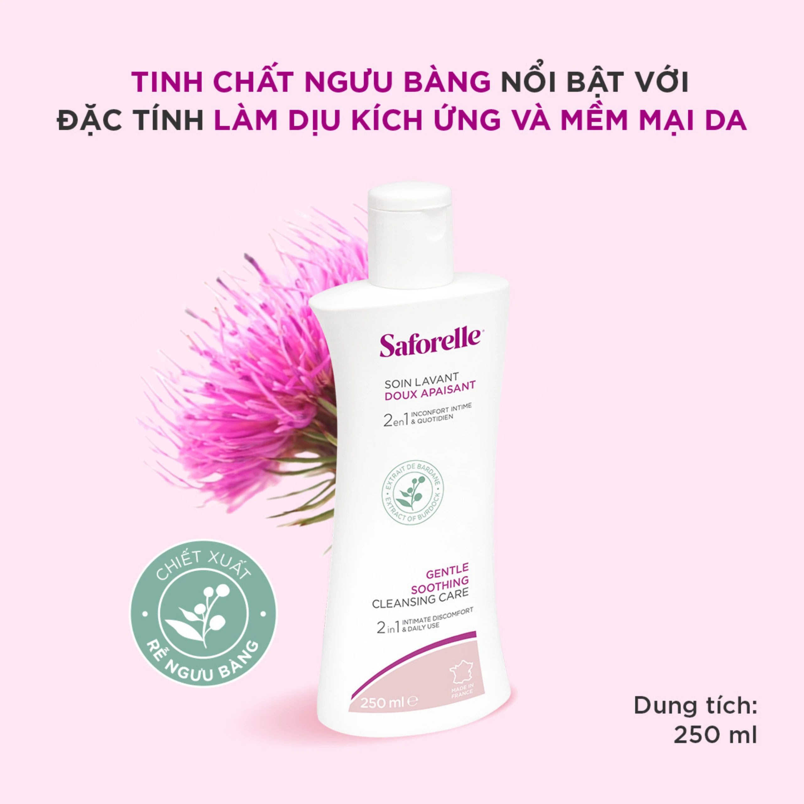 Dung dịch vệ sinh phụ nữ Saforelle Gentle Soothing Cleansing Care làm sạch dịu nhẹ, bảo vệ vùng kín (250ml) 4