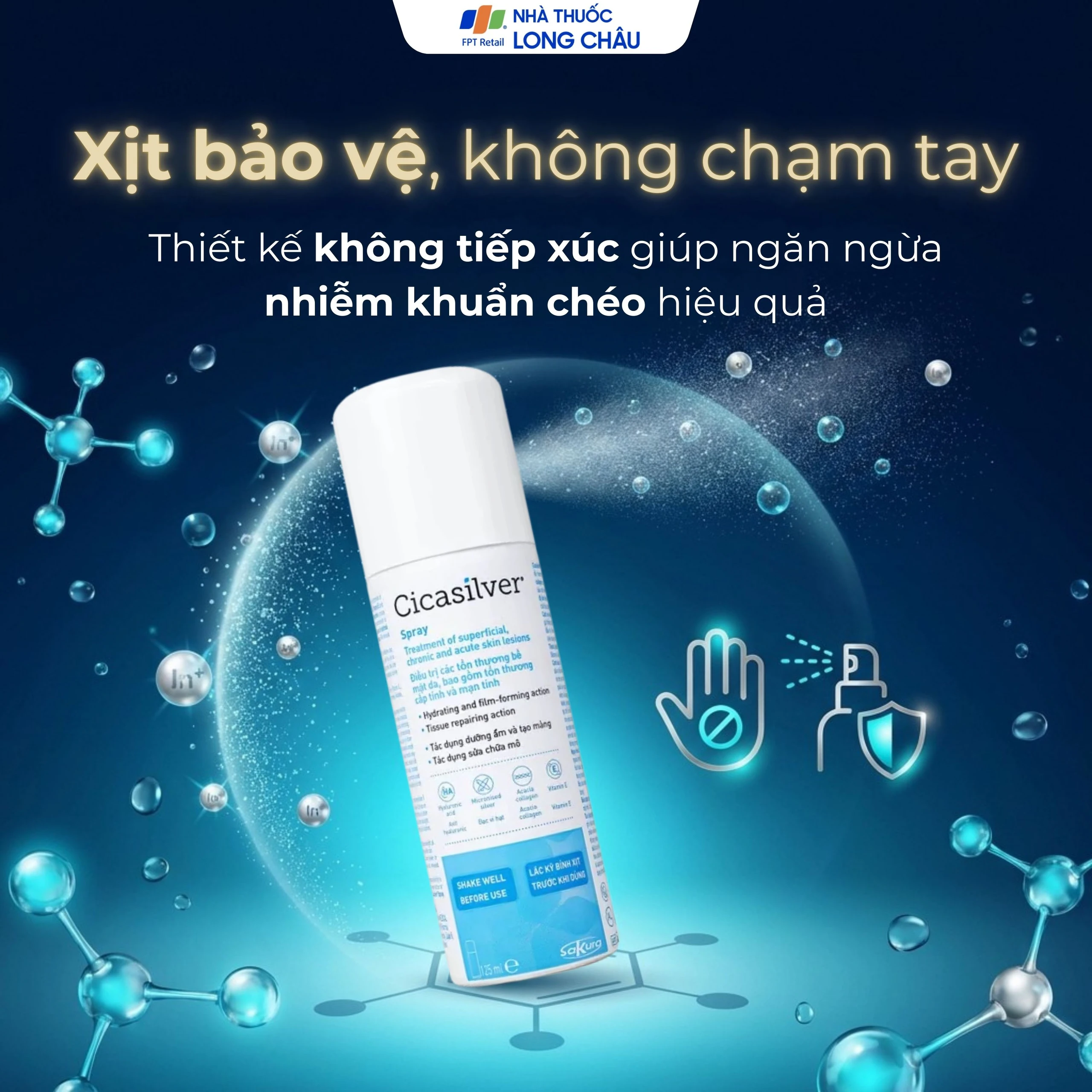 Xịt phủ vết thương, vết bỏng Cicasilver Spray 125ml giúp bảo vệ làm lành vết thương