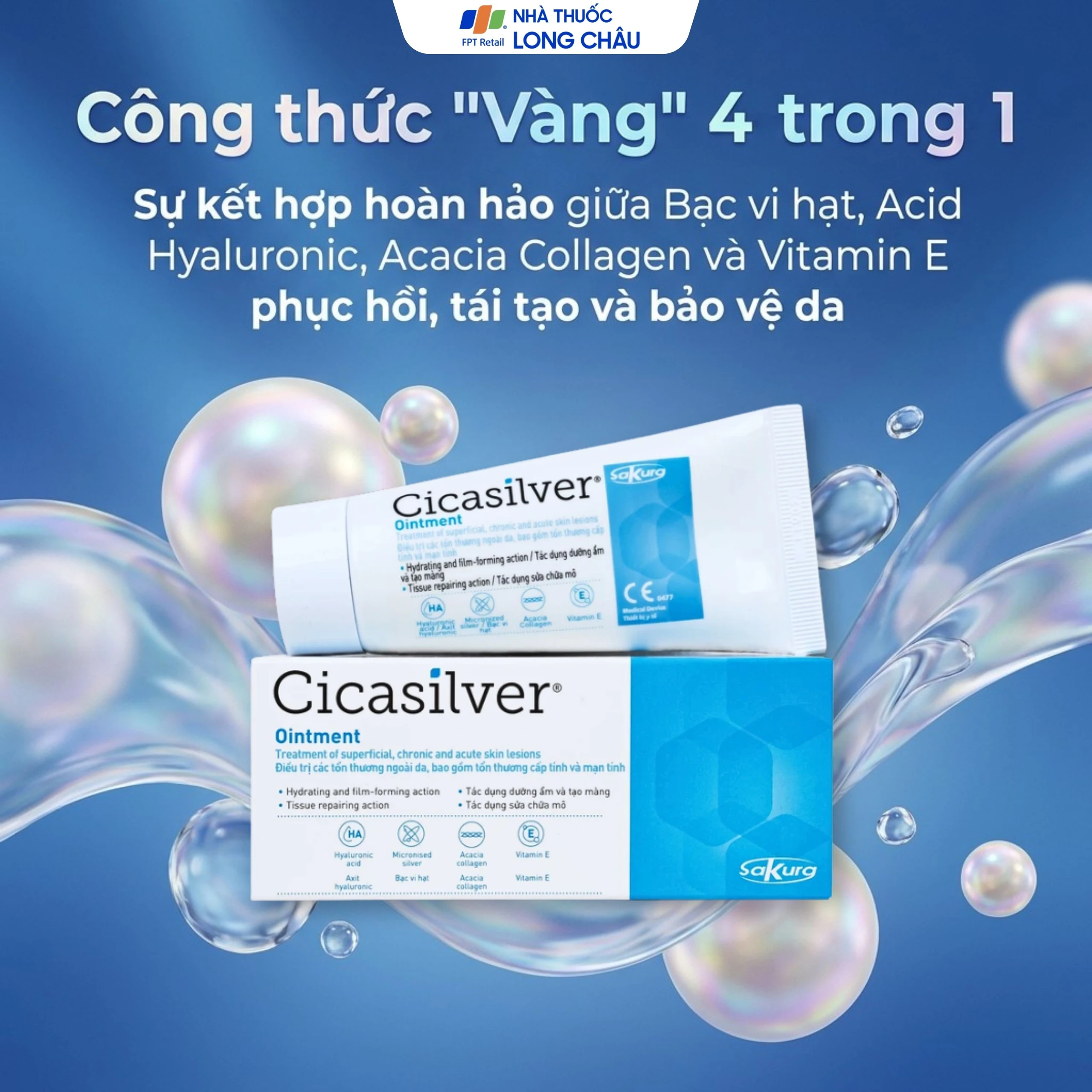 Kem bôi vết thương Cicasilver Ointment 50ml hỗ trợ điều trị các vết thương hở cấp và mãn tính