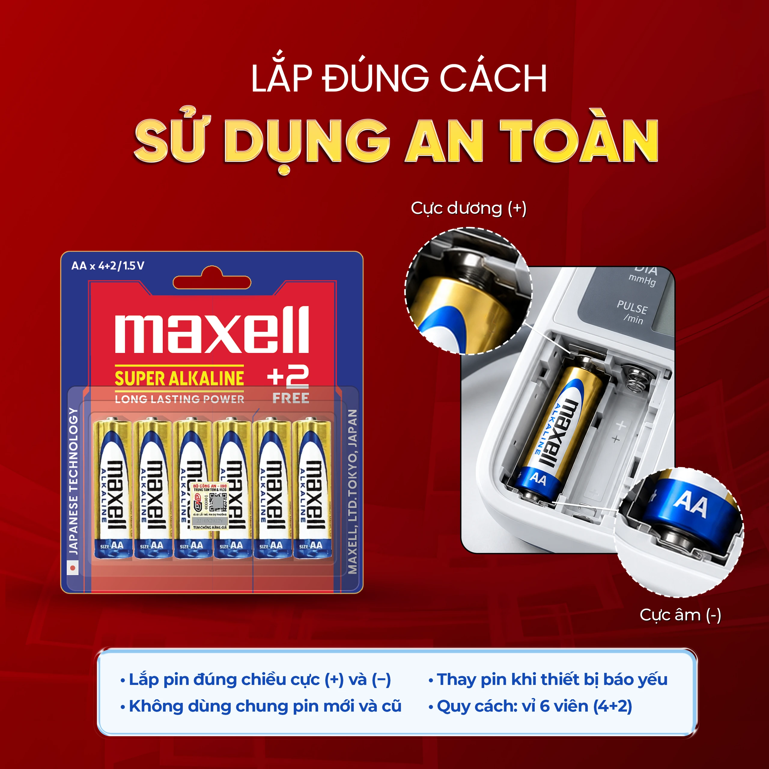 Pin kiềm Maxell super alkaline AA LR6(GD) (vỉ 6 viên) dùng cho các thiết bị điện tử 4