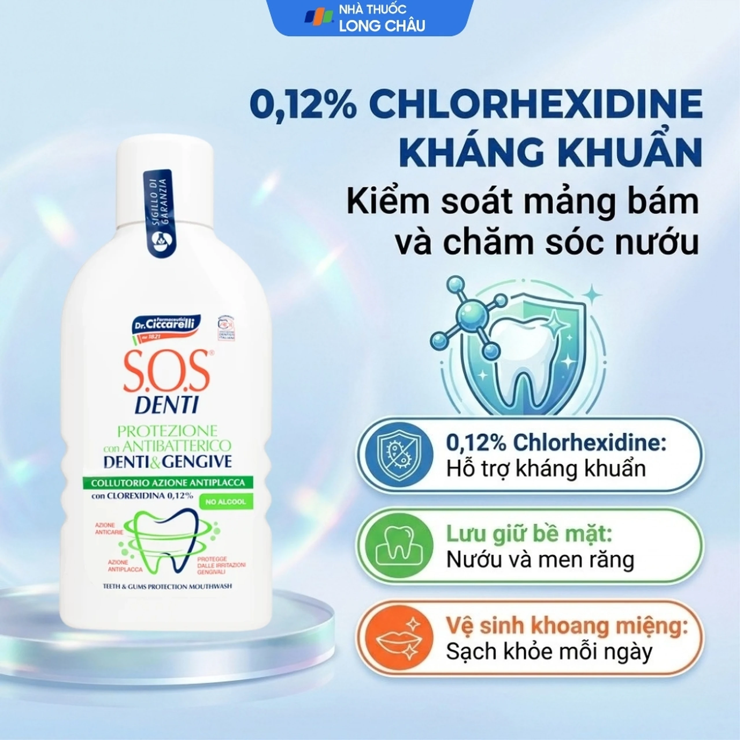 Nước súc miệng giảm mảng báng, bảo vệ răng nứu Dr.Ciccarelli S.O.S Denti chai 400ml 3