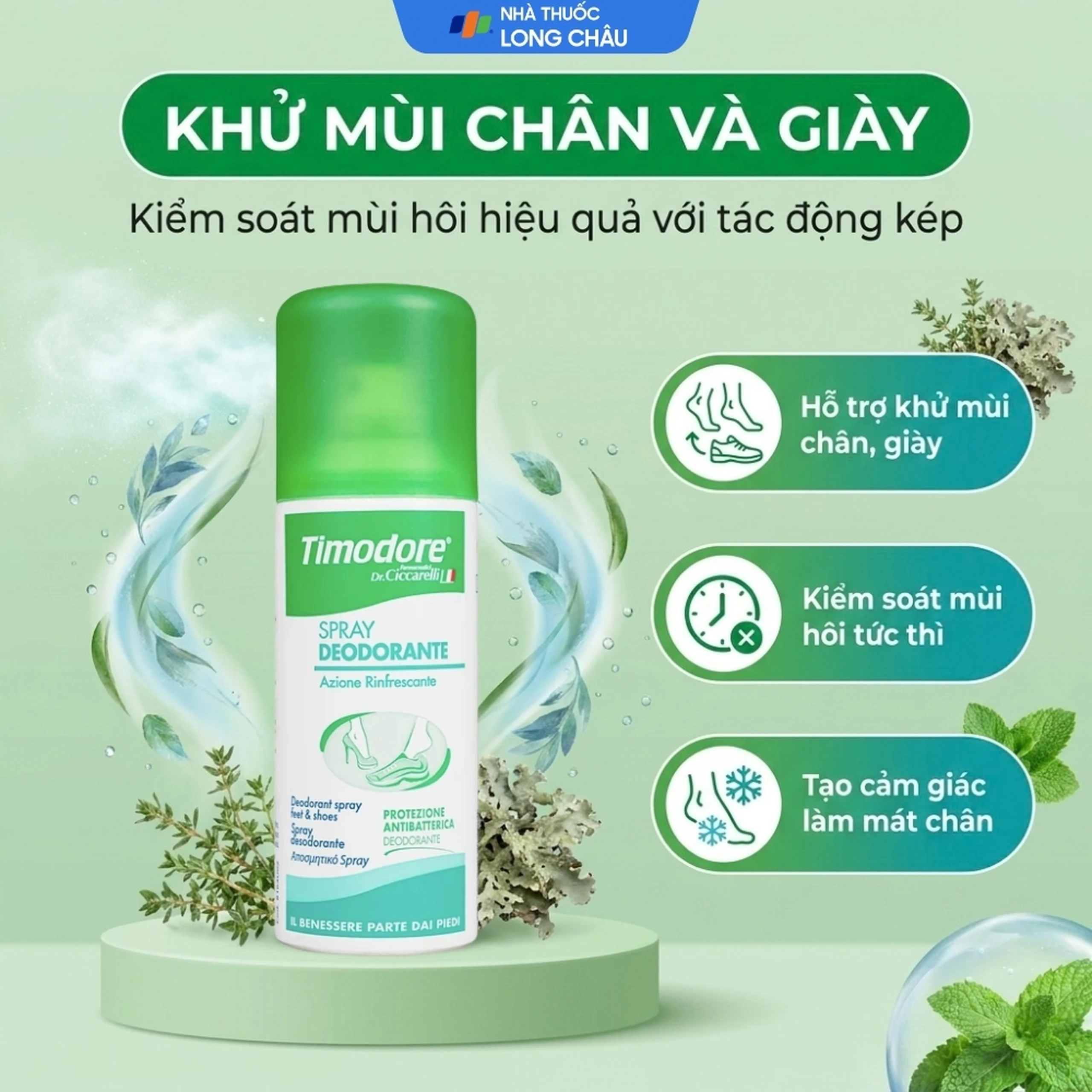 Xịt khử mùi giày và chân Dr.Ciccarelli Timodore Deodorant Spray (150ml) 2