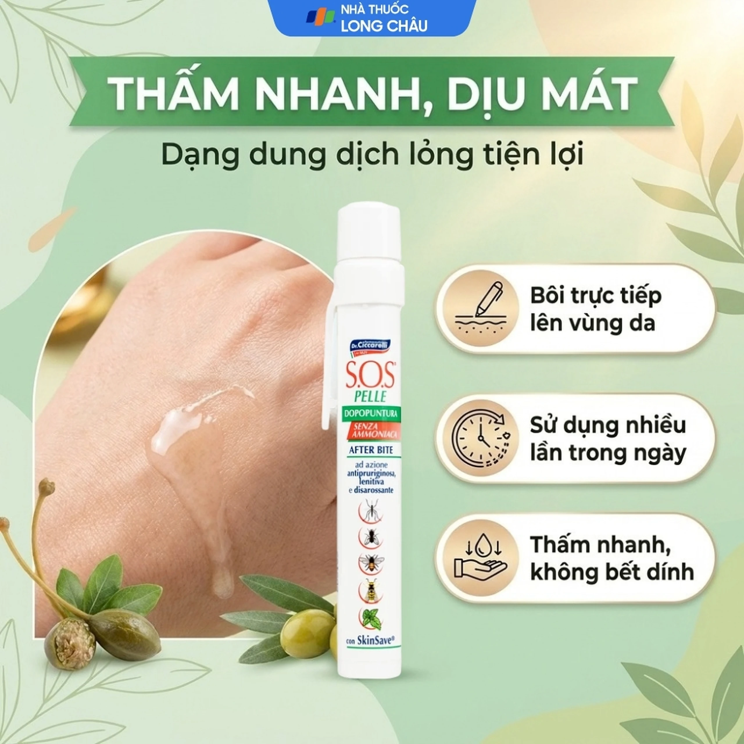 Bút chấm vết đốt muỗi, côn trùng Dr.Ciccarelli S.O.S Pelle After Bite Pen giúp làm dịu và giảm ngứa tức thì (15ml) 5