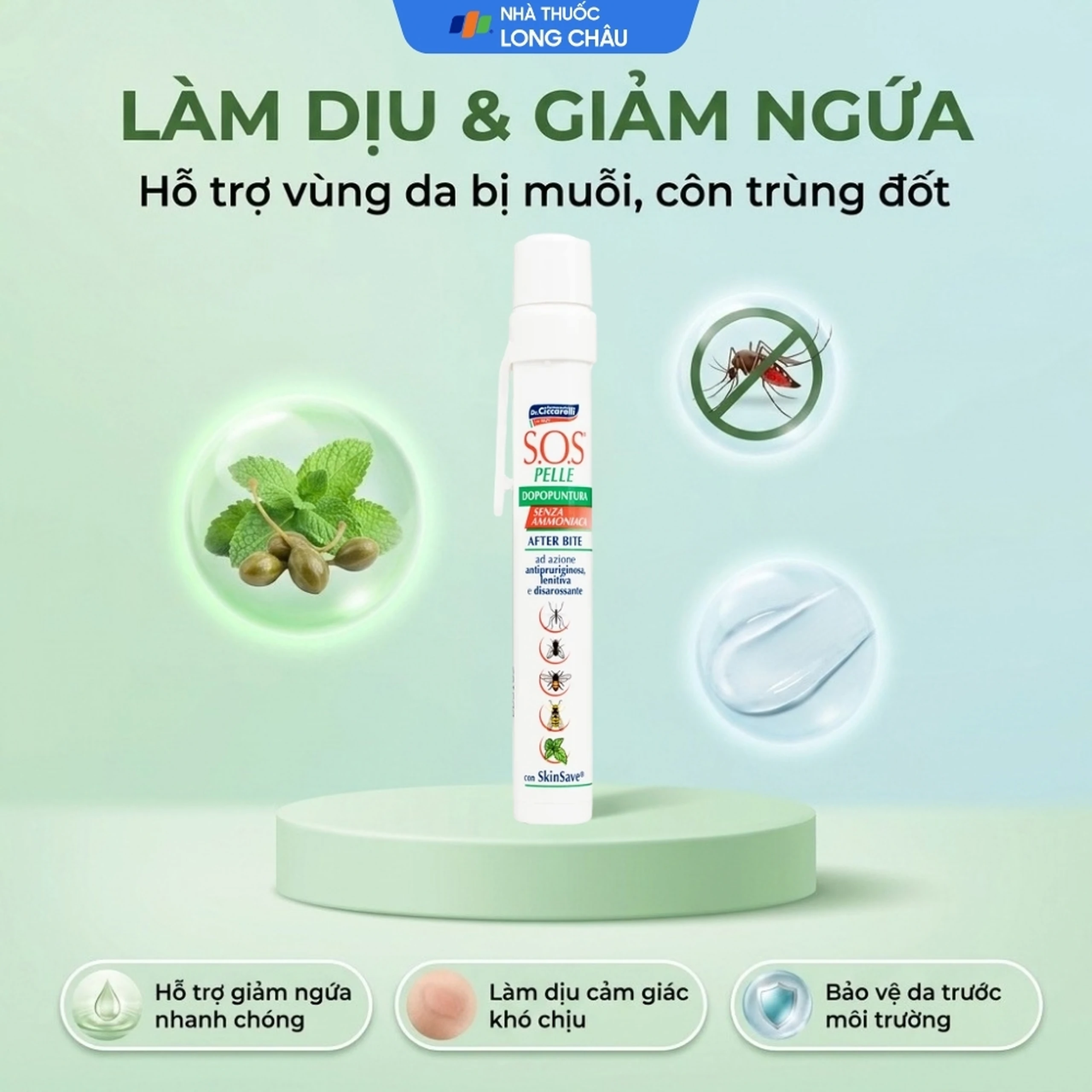 Bút chấm vết đốt muỗi, côn trùng Dr.Ciccarelli S.O.S Pelle After Bite Pen giúp làm dịu và giảm ngứa tức thì (15ml) 2