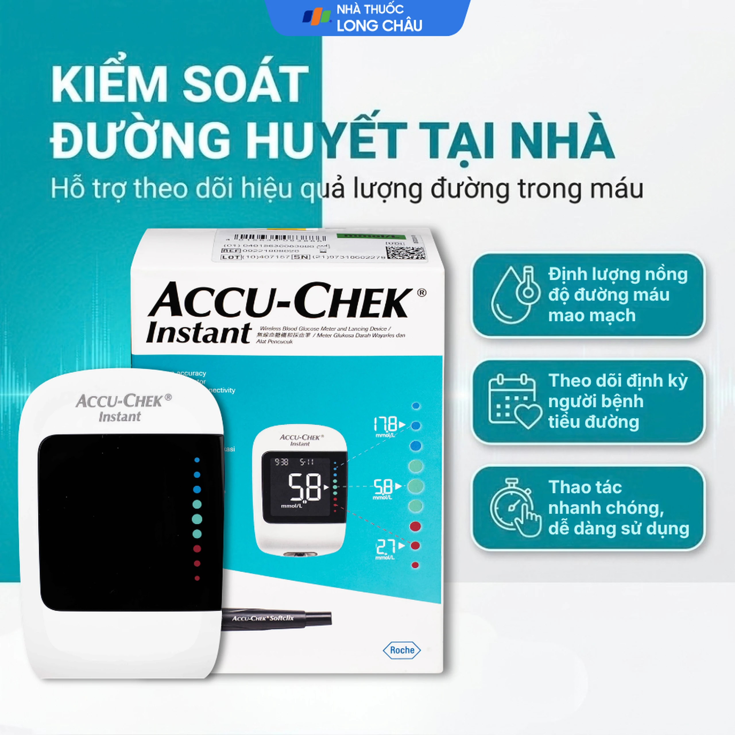 Máy đo đường huyết Accu Chek Instant hỗ trợ theo dõi, kiểm soát lượng đường trong máu 2