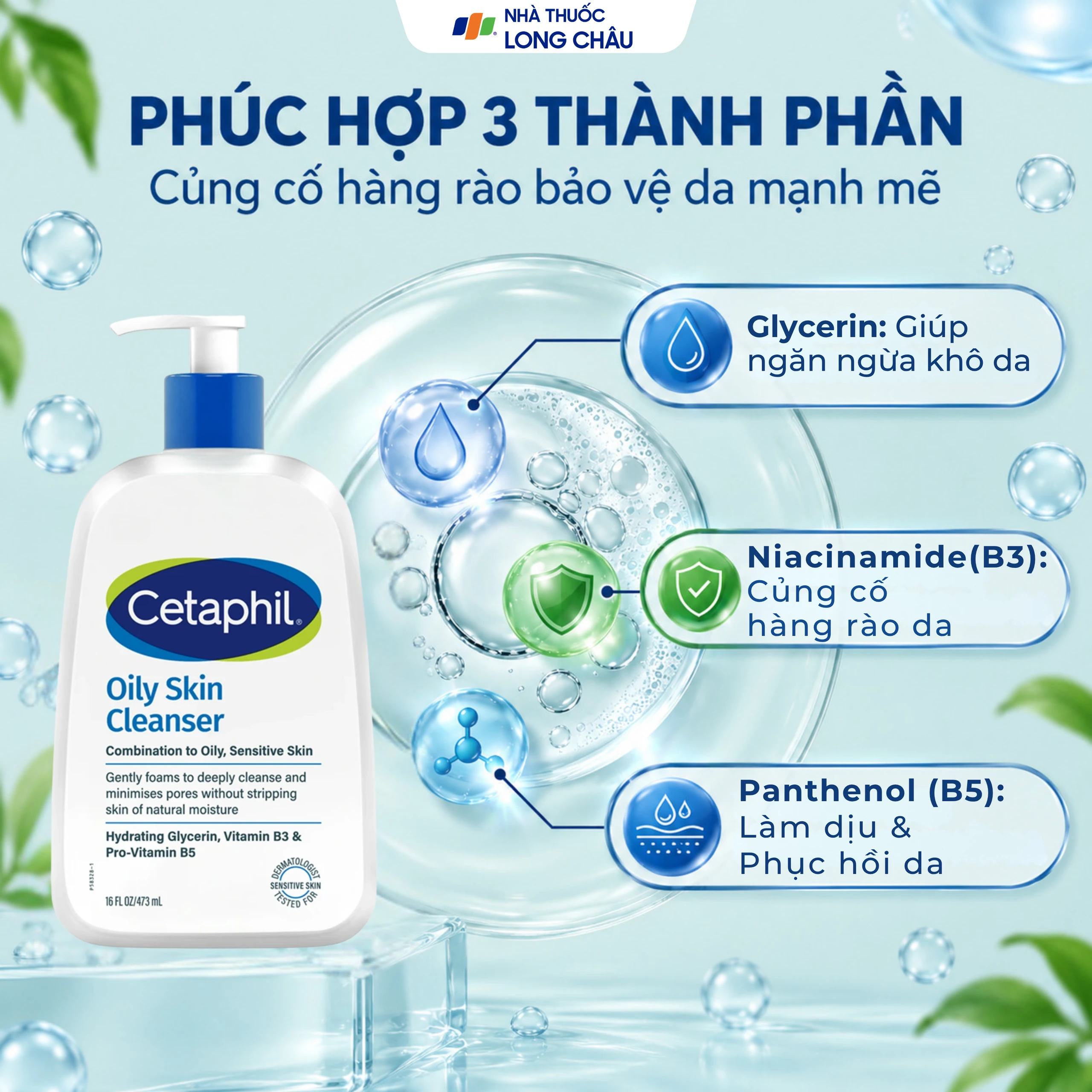 Sữa rửa mặt Cetaphil Oily Skin Cleanser cho da dầu, nhạy cảm (473ml) 3