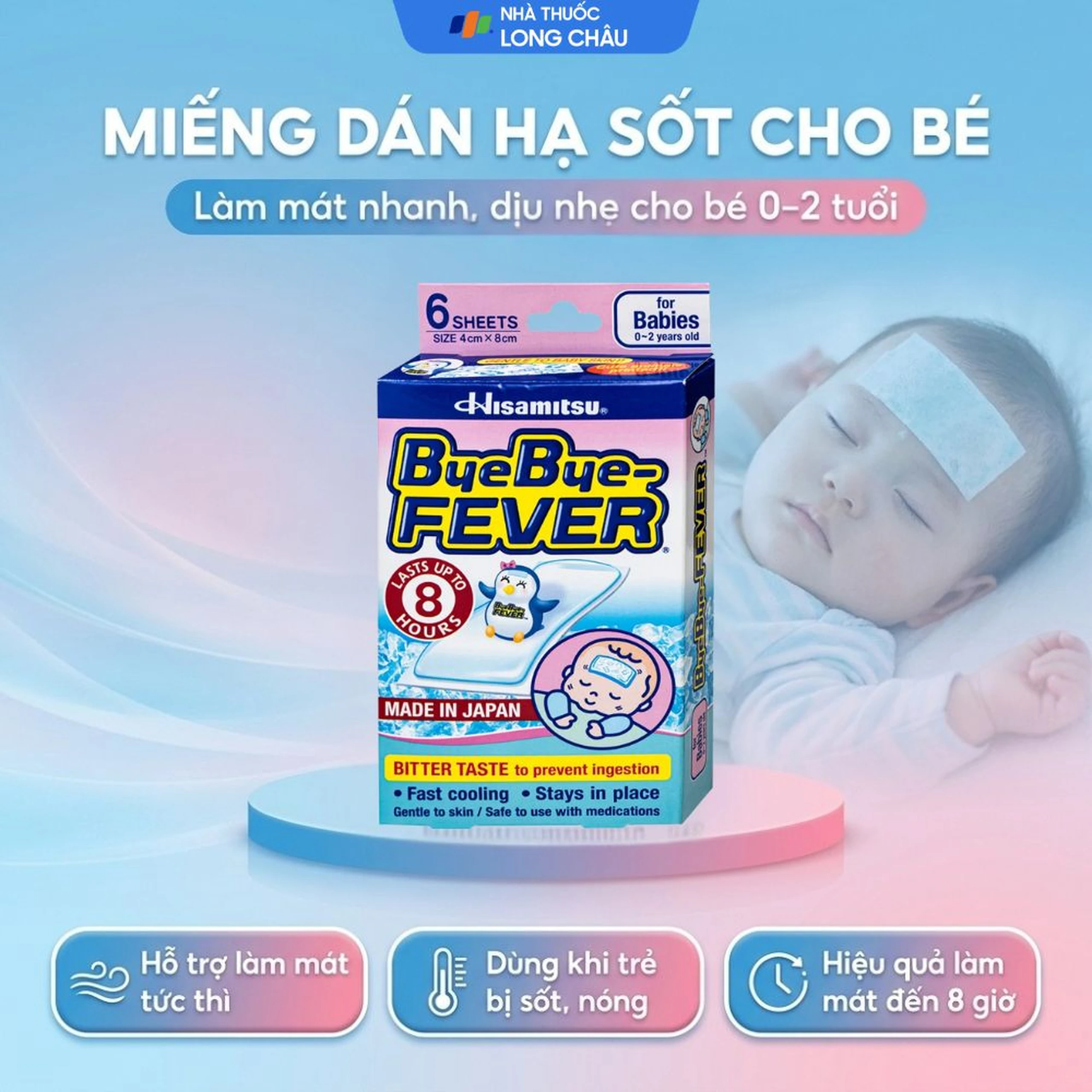 Miếng dán hạ sốt Bye Bye Fever Babies dùng cho trẻ từ 0-2 tuổi (3 gói x 2 miếng) 2