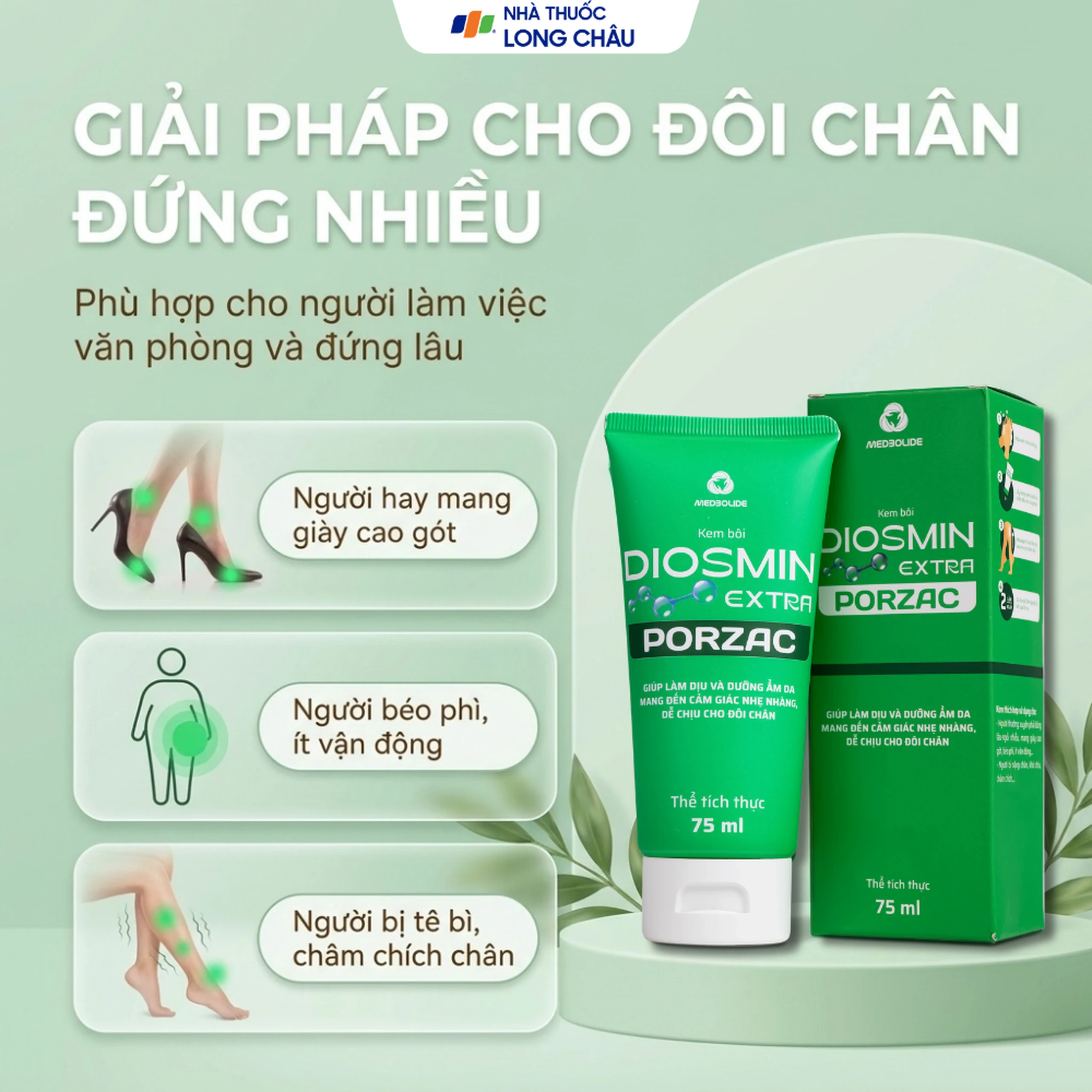 Gel bôi ngừa suy giãn tĩnh mạch, phù, nặng chân Diosmin Extra Porzac 75ml 4