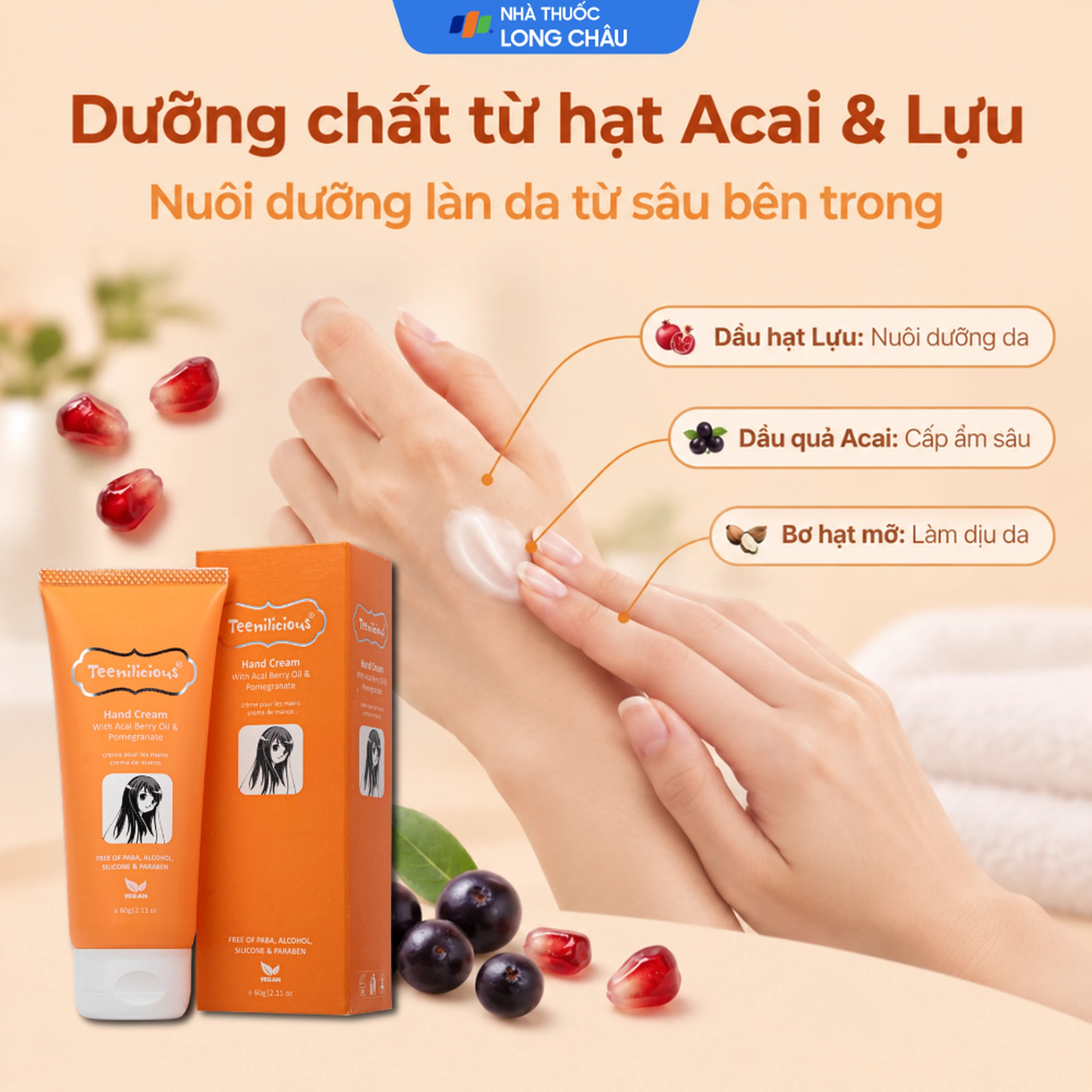 Kem dưỡng da tay hương lựu và acai Teenilicious hộp 60g 3