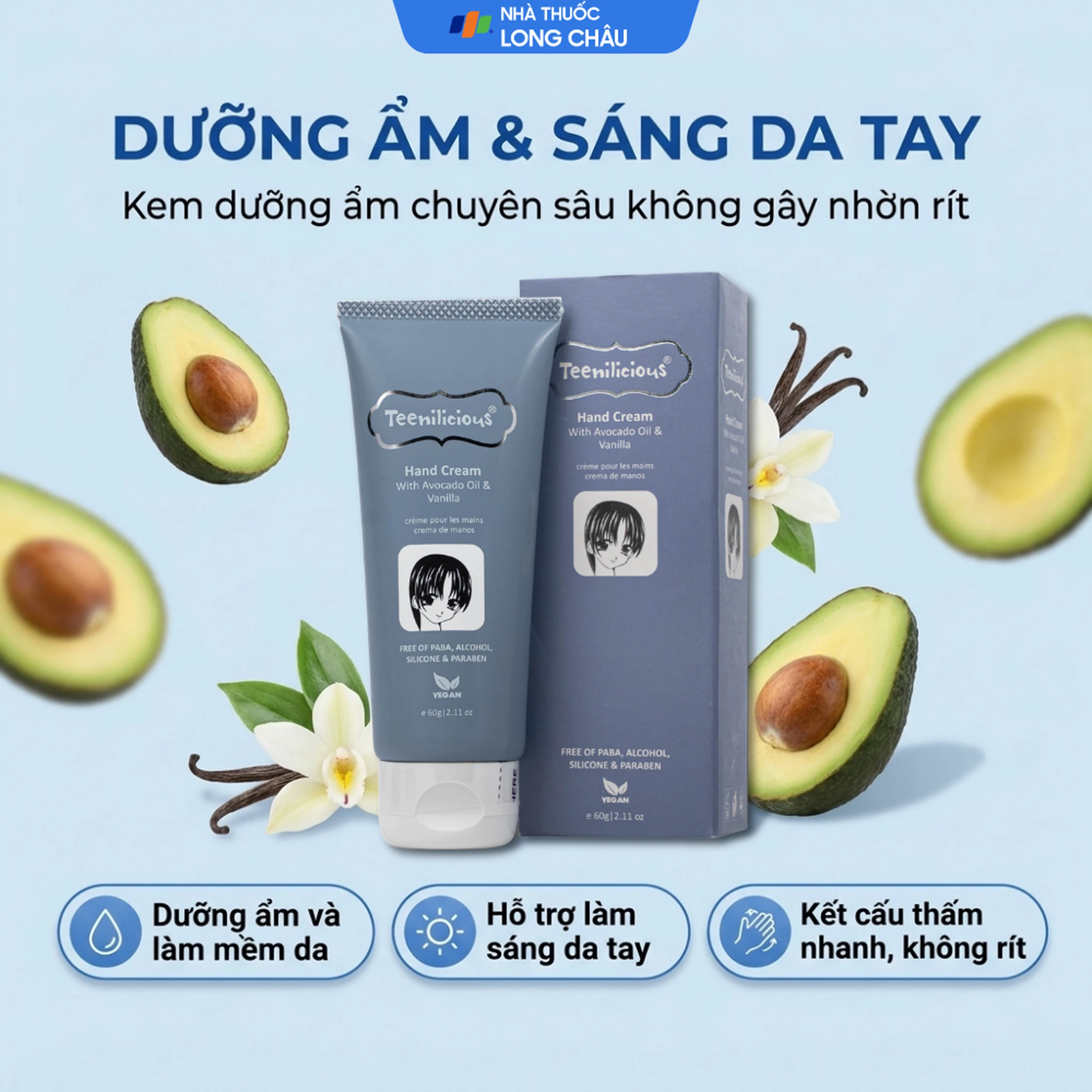 Kem dưỡng da tay hương bơ và hạt vani Teenilicious hộp 60g 2