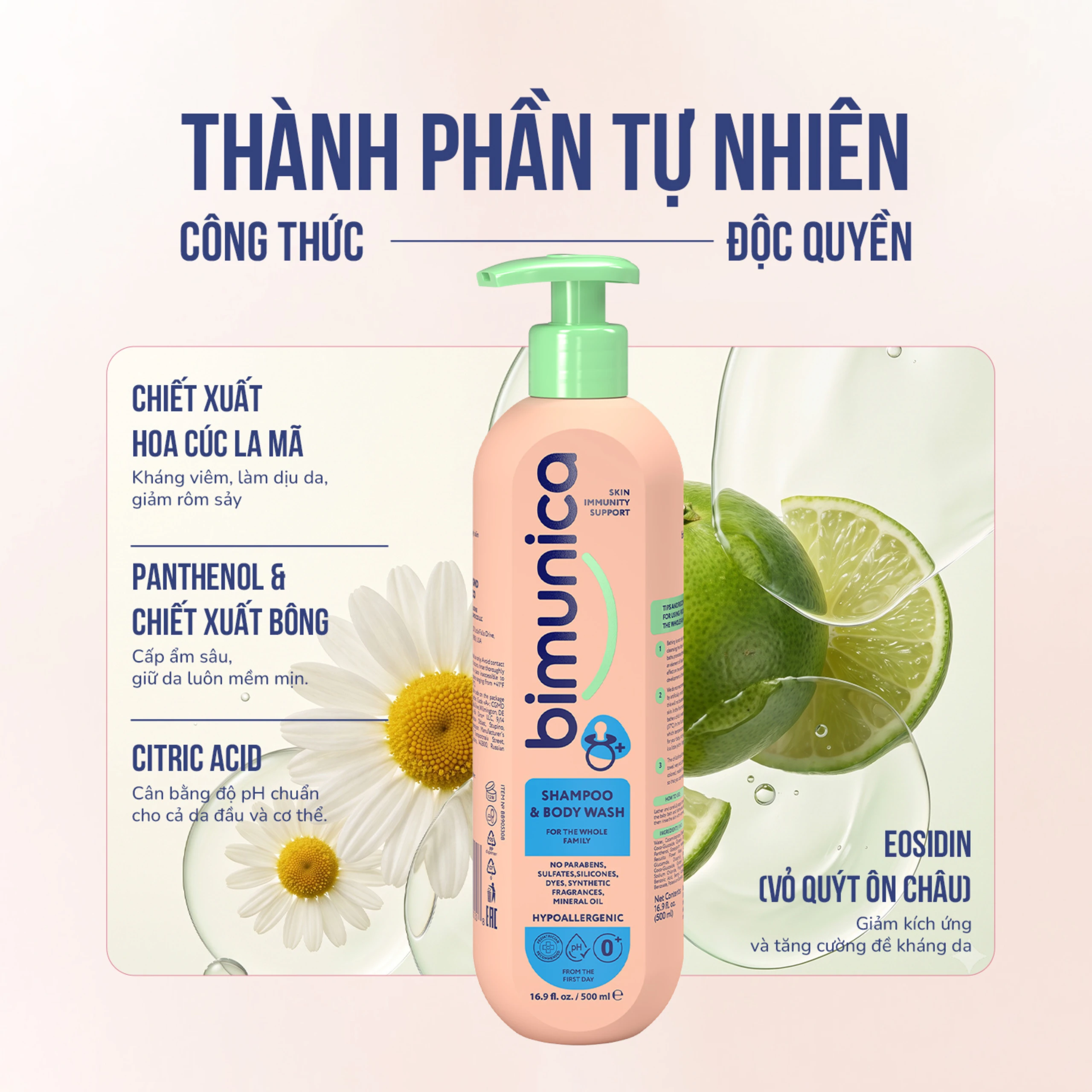 Sữa tắm gội cho trẻ sơ sinh và trẻ nhỏ 2in1 Bimunica dịu nhẹ, an toàn cho da và tóc (500ml) 3