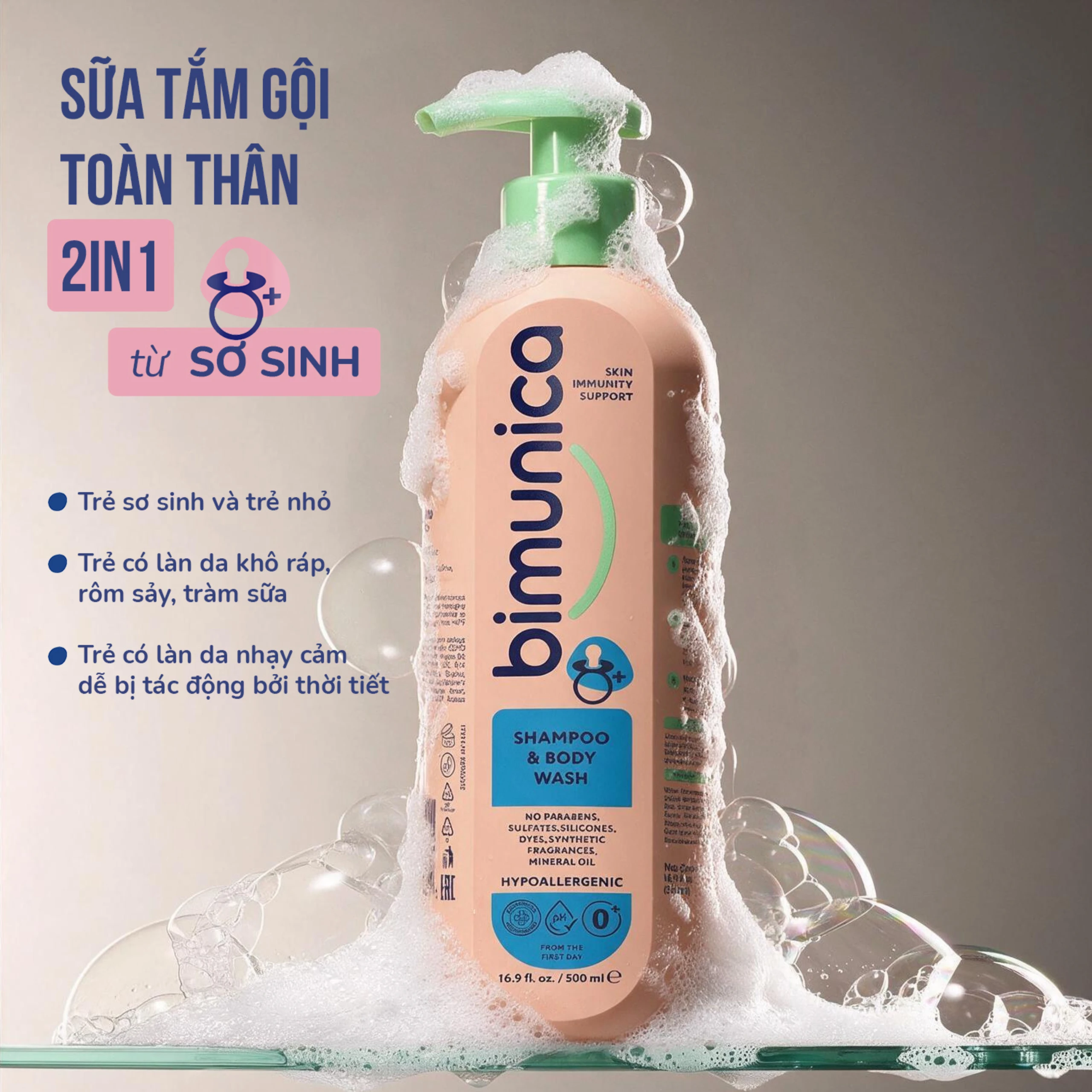 Sữa tắm gội cho trẻ sơ sinh và trẻ nhỏ 2in1 Bimunica dịu nhẹ, an toàn cho da và tóc (500ml) 4