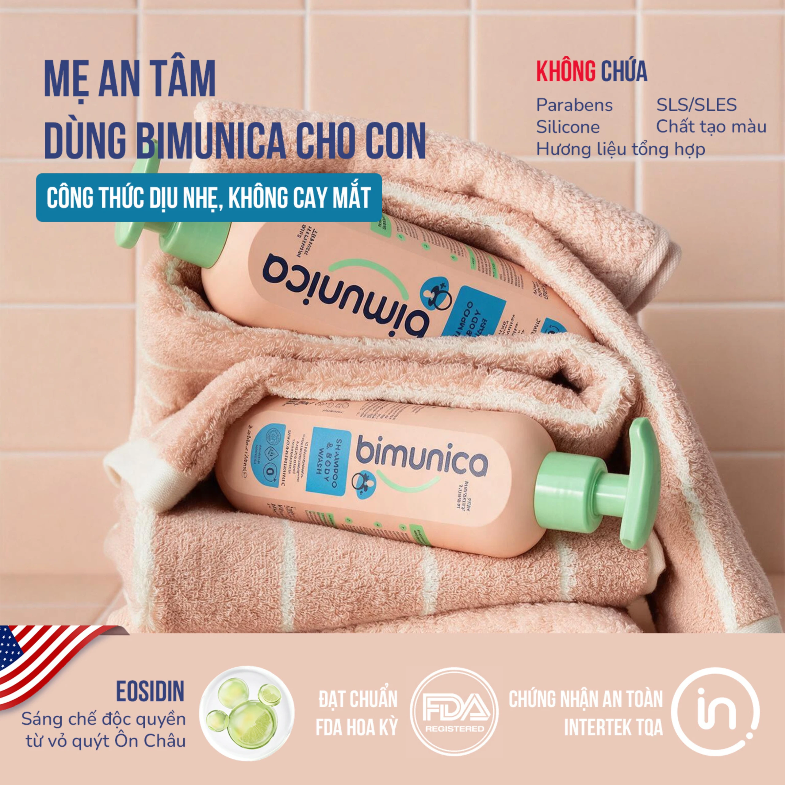 Sữa tắm gội cho trẻ sơ sinh và trẻ nhỏ 2in1 Bimunica dịu nhẹ, an toàn cho da và tóc (500ml) 6