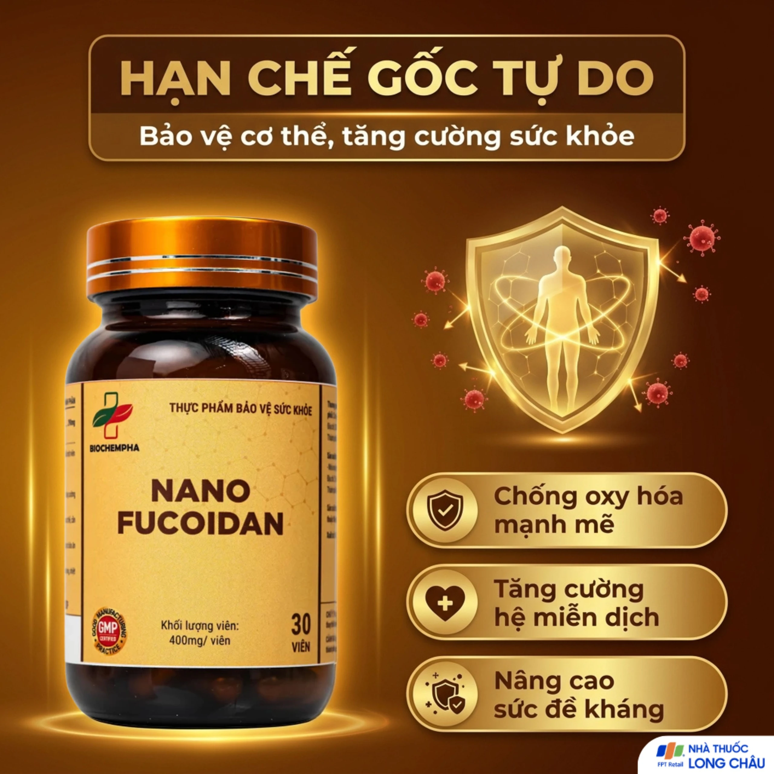 Viên uống hỗ trợ chống oxy hóa, hạn chế gốc tự do, tăng cường sức khỏe Nano Fucoidan Biochempha 30v 4
