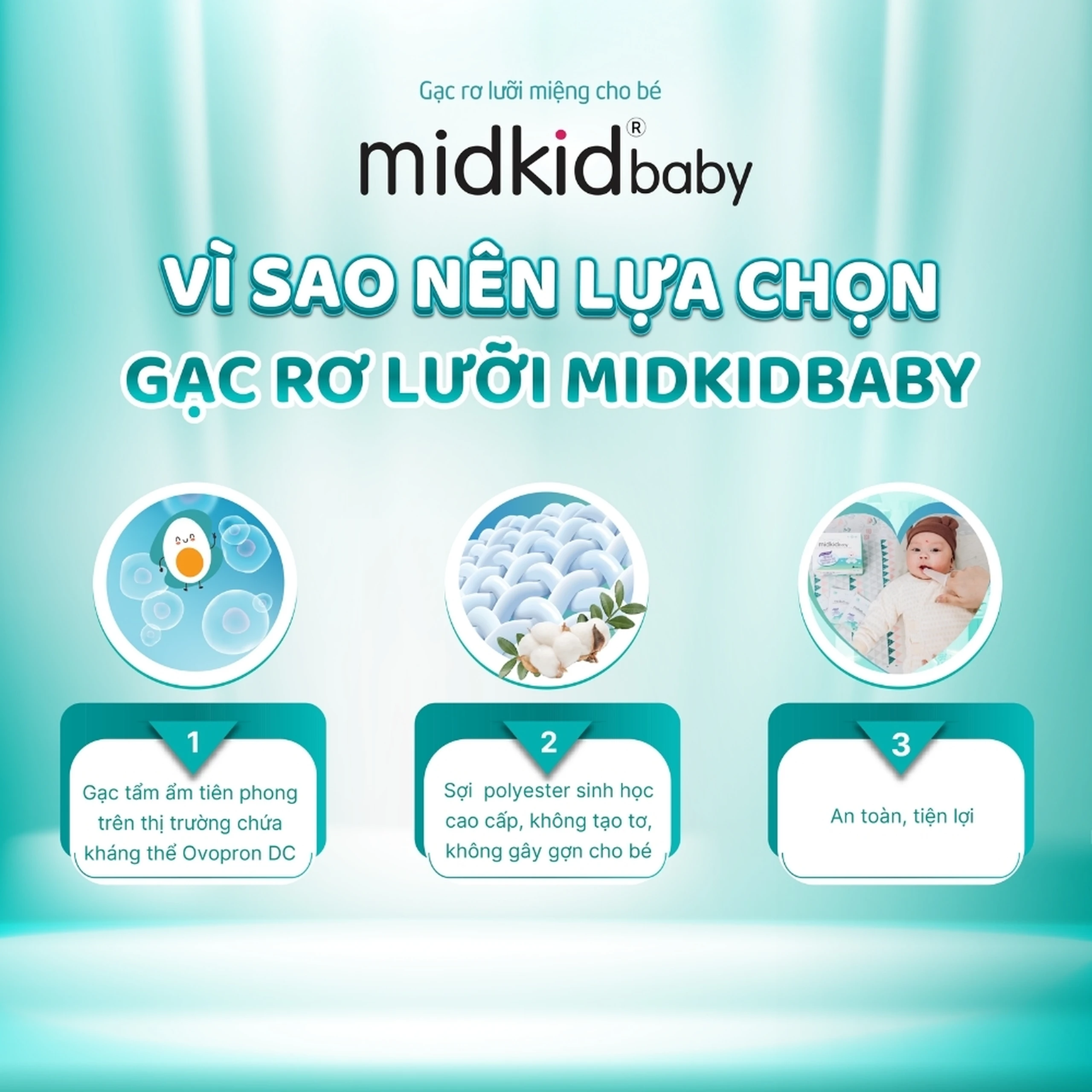 Gạc răng miệng Midkid baby cho bé sơ sinh từ 0 tháng tuổi (50 gói) 2