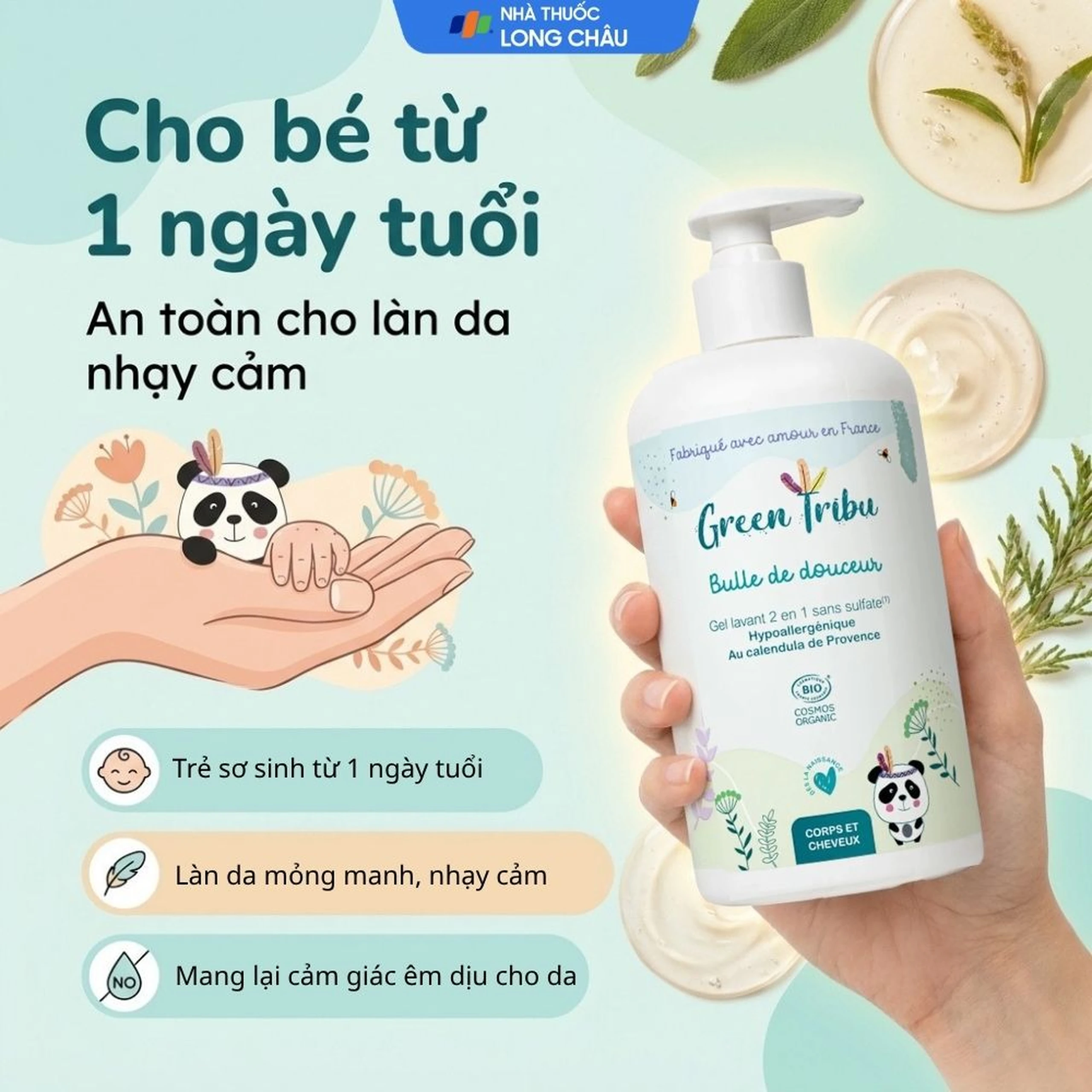 Gel tắm gội hữu cơ 2 trong 1 cho trẻ sơ sinh và trẻ nhỏ Green Tribu (500ml) 3