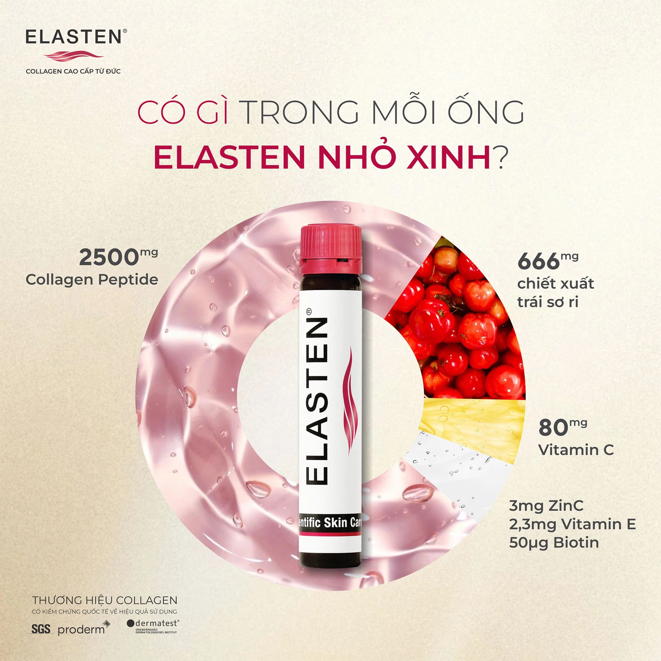 Nước uống bổ sung Collagen-Peptide, giúp giảm lão hóa da, tăng độ đàn hồi và giữ ẩm cho da, giúp da sáng mịn Elasten (28+2 ống x 25ml) 2