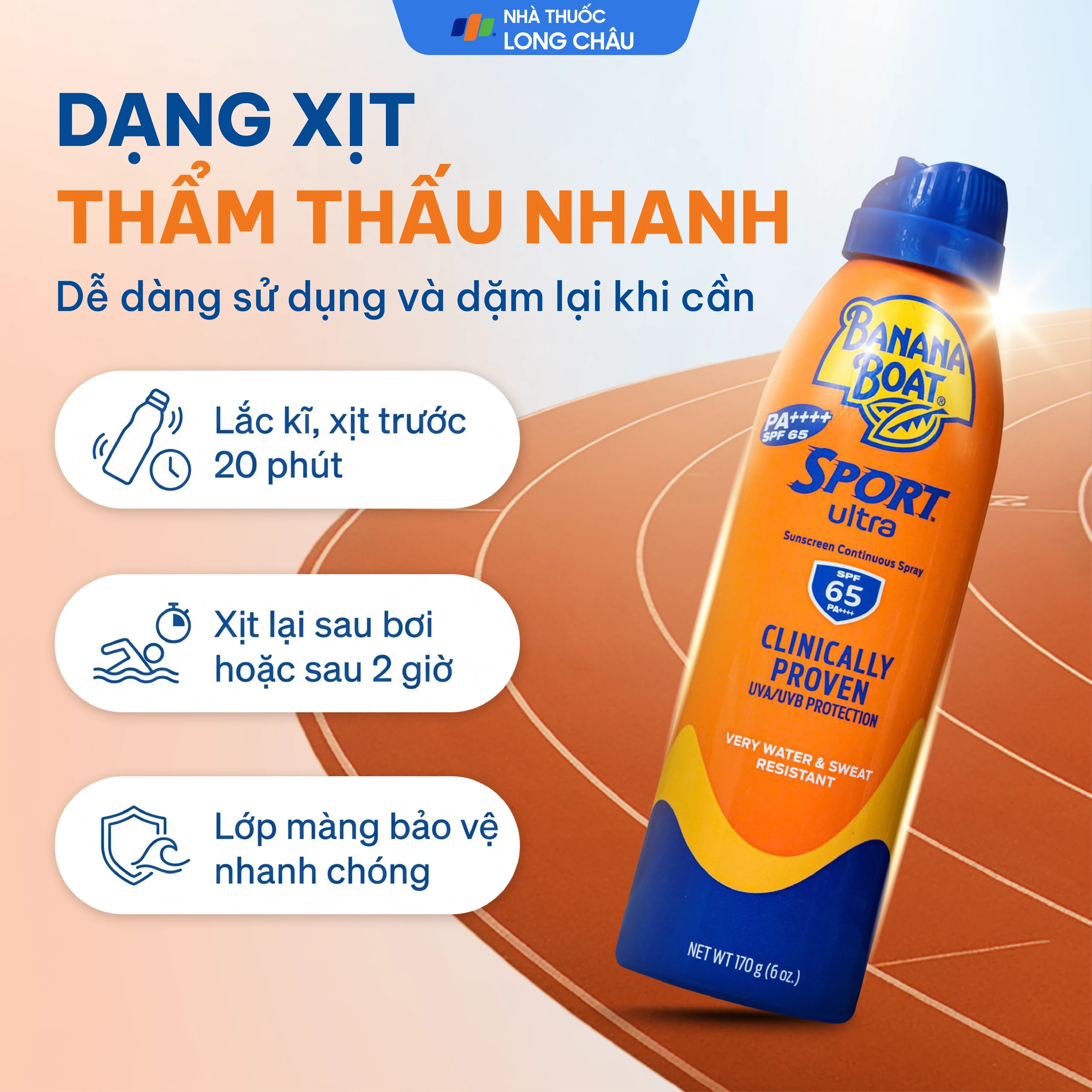 Chống nắng thể thao dạng xịt Banana Boat Sport Ultra SPF65 PA++++ có khả năng kháng nước 170g 5