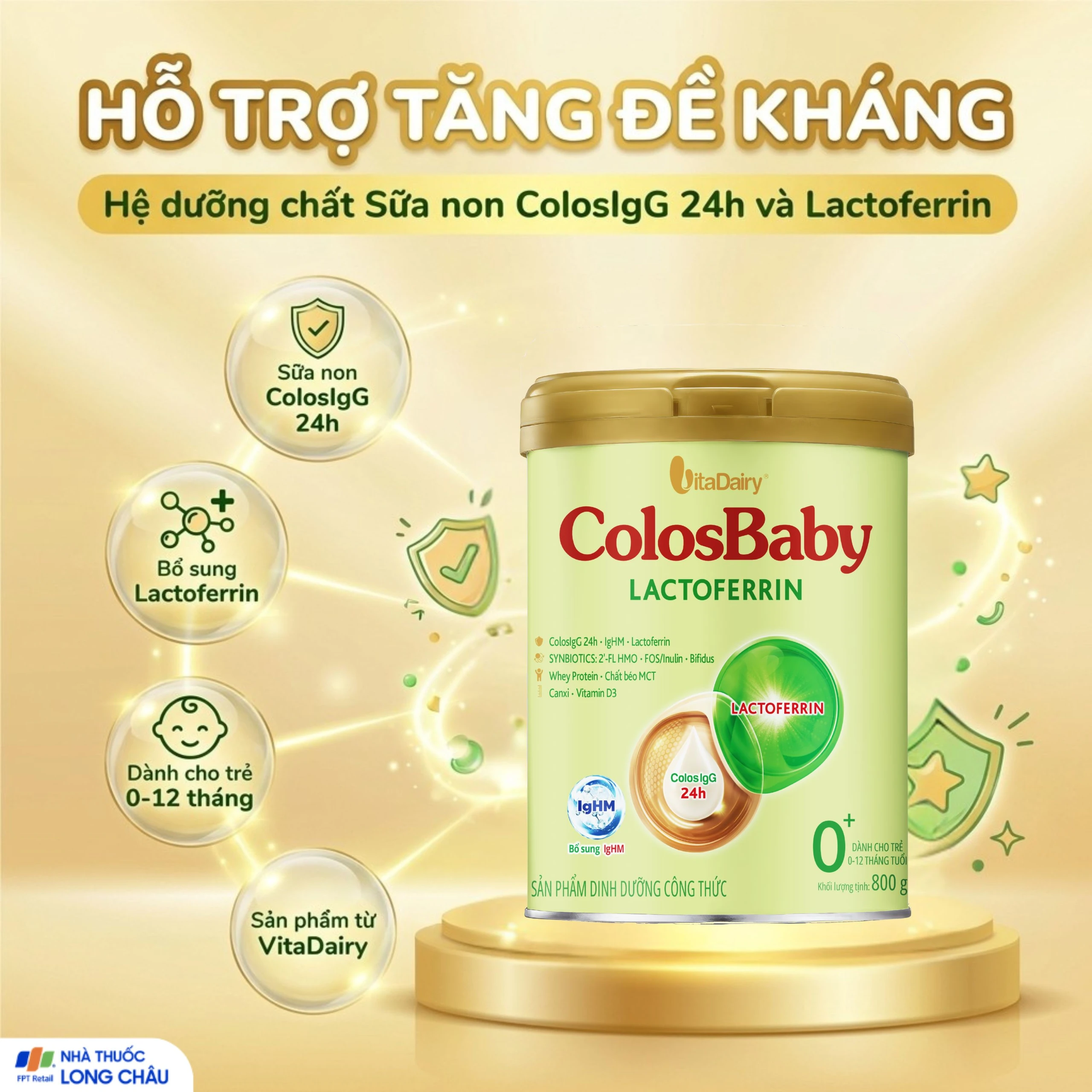 Sữa hỗ trợ tăng đề kháng cho trẻ 0-12 tháng tuổi Colosbaby Lactoferrin 0+ Vitadairy (800g) 2