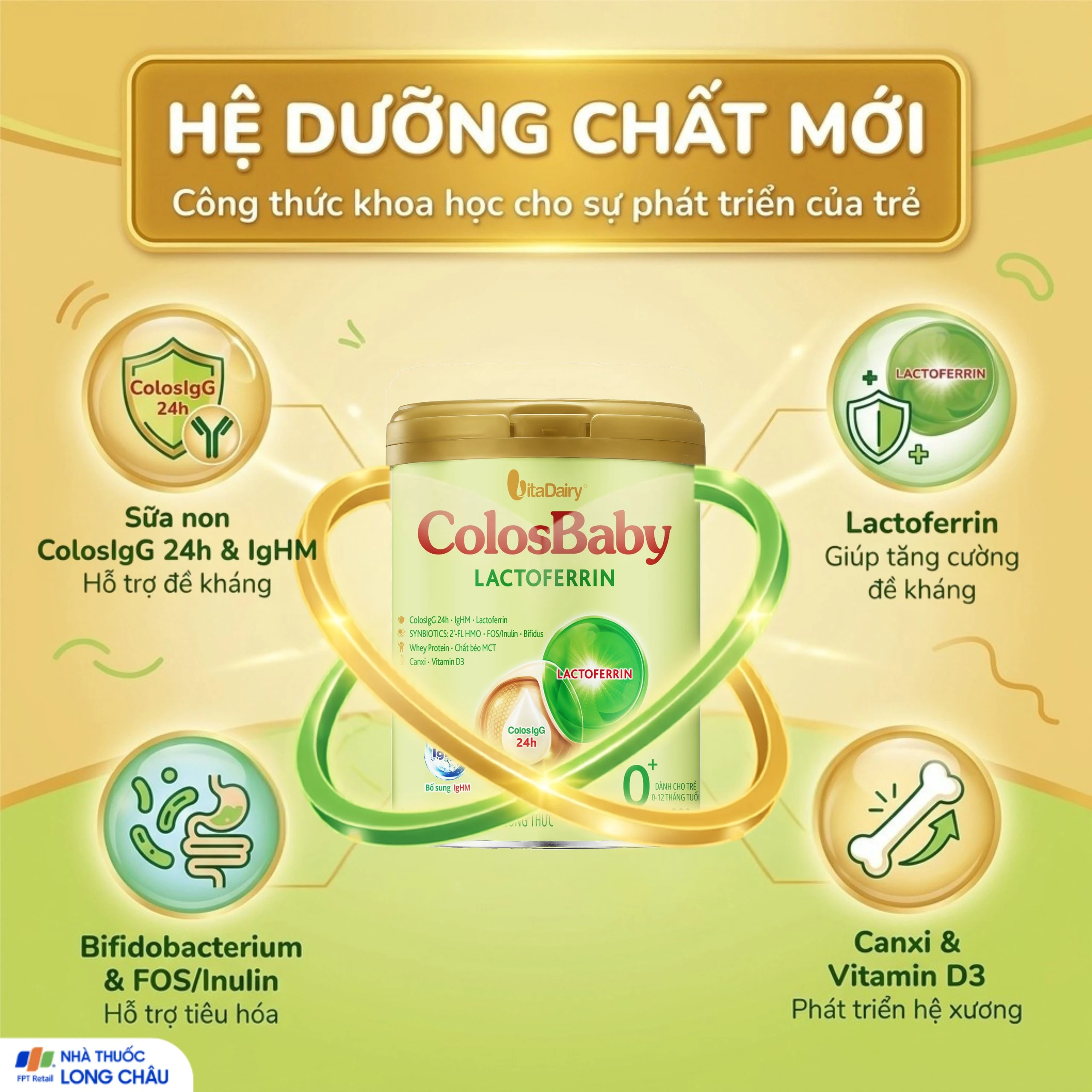 Sữa hỗ trợ tăng đề kháng cho trẻ 0-12 tháng tuổi Colosbaby Lactoferrin 0+ Vitadairy (800g) 3