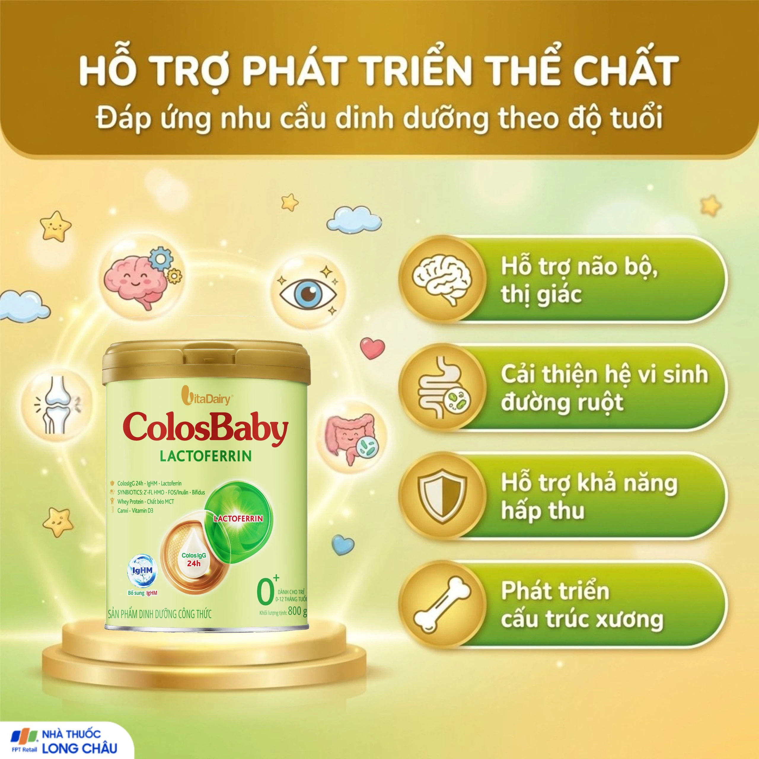 Sữa hỗ trợ tăng đề kháng cho trẻ 0-12 tháng tuổi Colosbaby Lactoferrin 0+ Vitadairy (800g) 4
