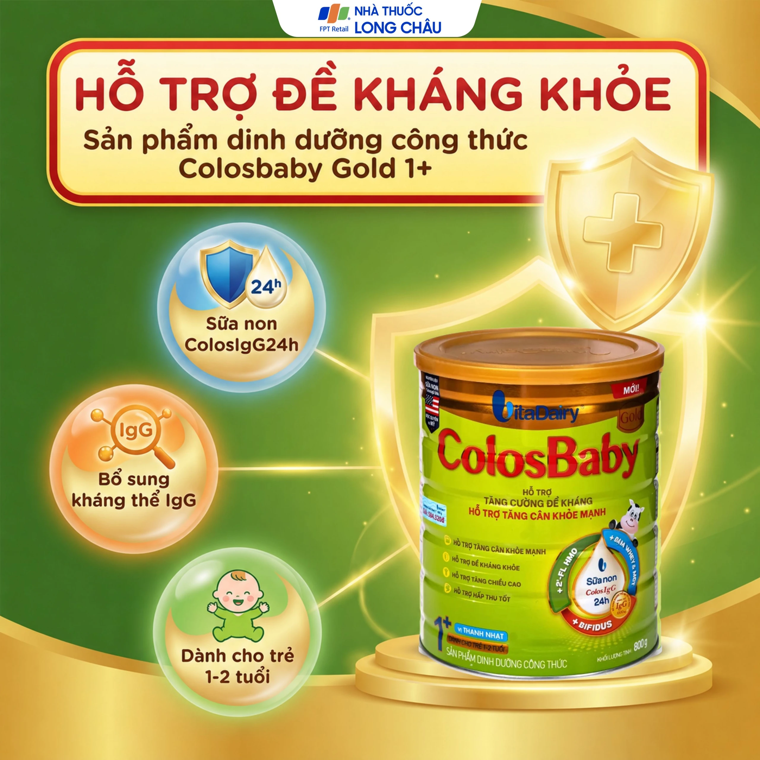 Sữa hỗ trợ tăng cường đề kháng, tăng cân khỏe mạnh cho trẻ 1-2 tuổi Colosbaby gold 1+ Vitadairy (800g) 2