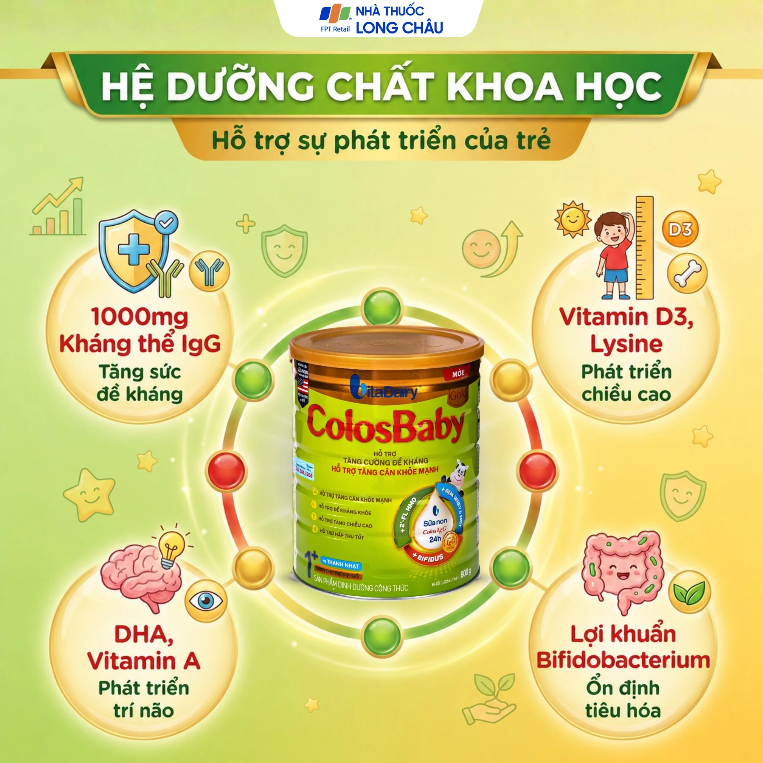 Sữa hỗ trợ tăng cường đề kháng, tăng cân khỏe mạnh cho trẻ 1-2 tuổi Colosbaby gold 1+ Vitadairy (800g) 3