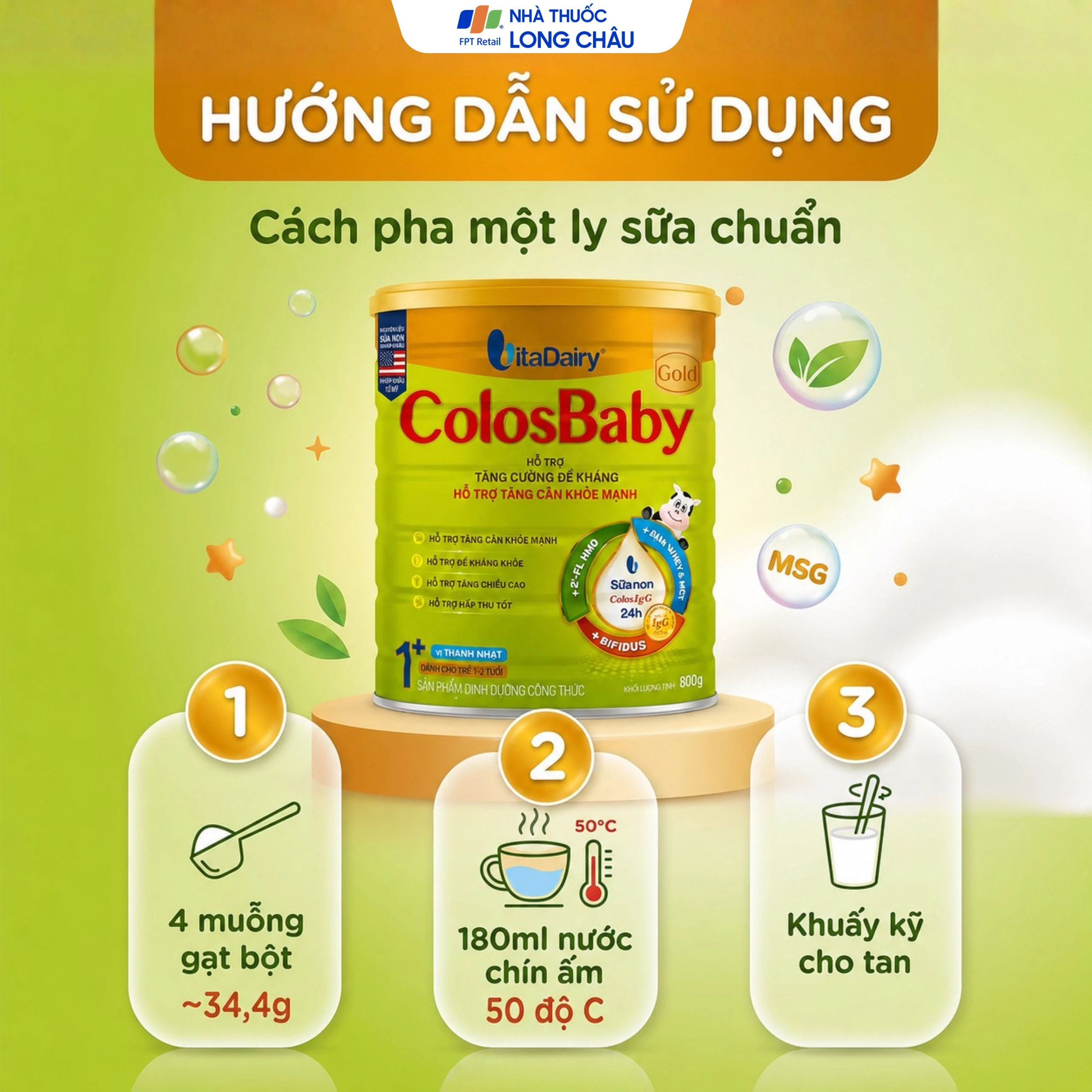 Sữa hỗ trợ tăng cường đề kháng, tăng cân khỏe mạnh cho trẻ 1-2 tuổi Colosbaby gold 1+ Vitadairy (800g) 5