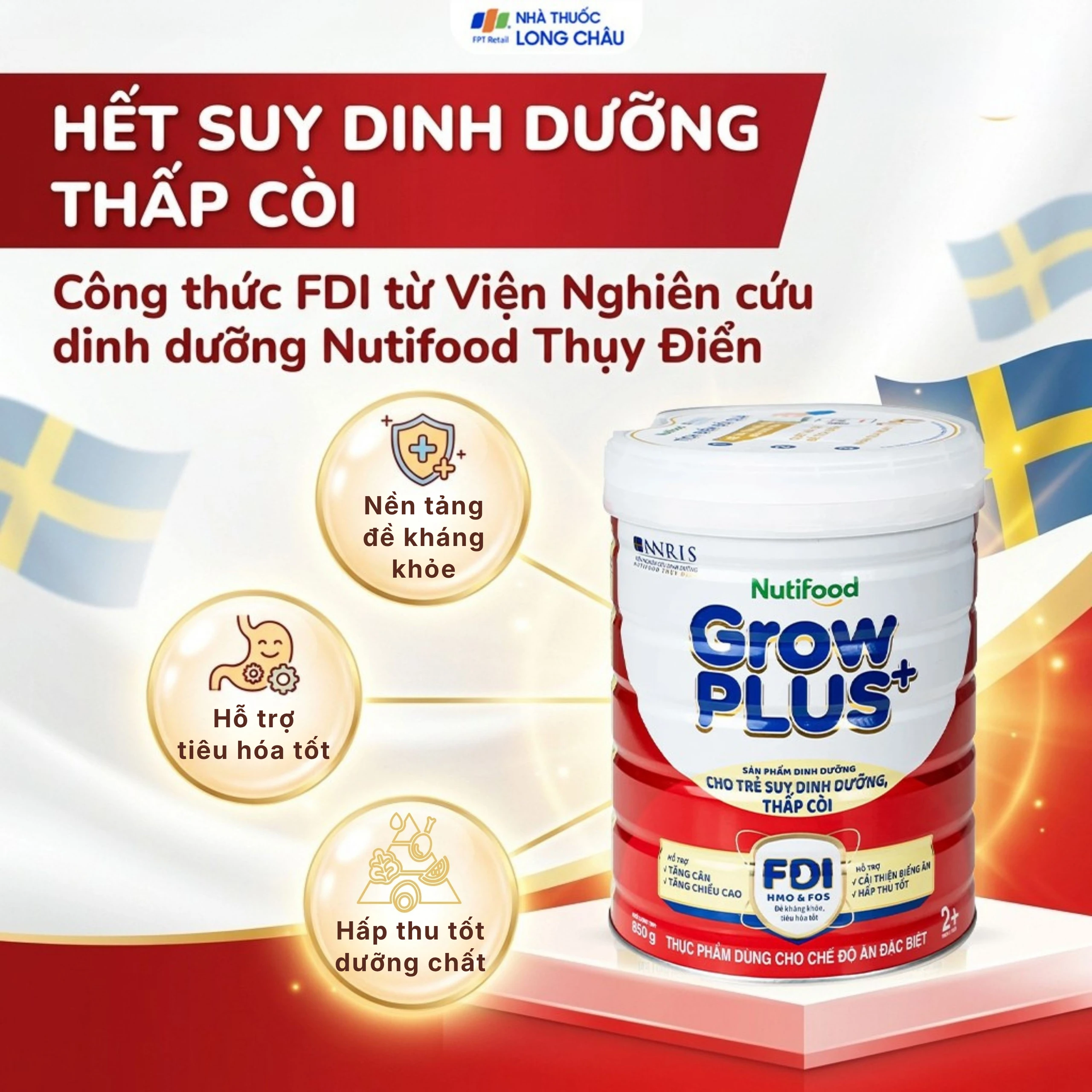 Sữa cho trẻ suy dinh dưỡng, thấp còi (đỏ) Nutifood growplus+ 2+ (850g) 2
