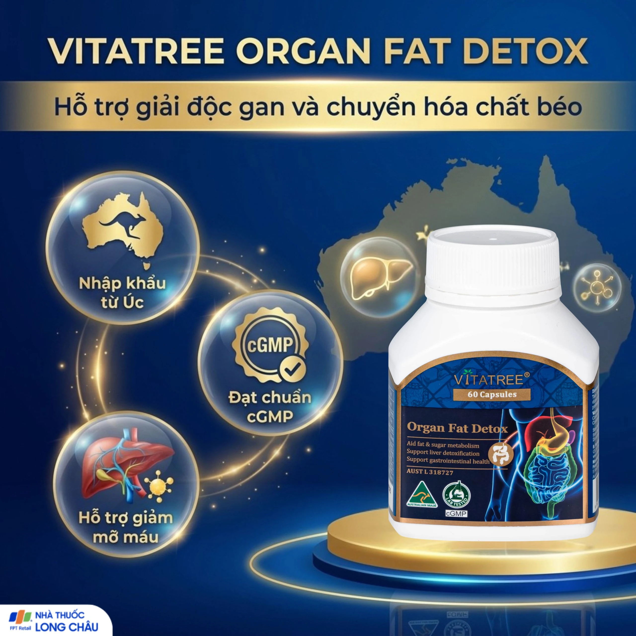 Viên uống hỗ trợ giải độc gan, tăng cường chuyển hoá chất béo, giúp giảm mỡ máu Vitatree Organ Fat Detox (Hộp 60 viên) 2