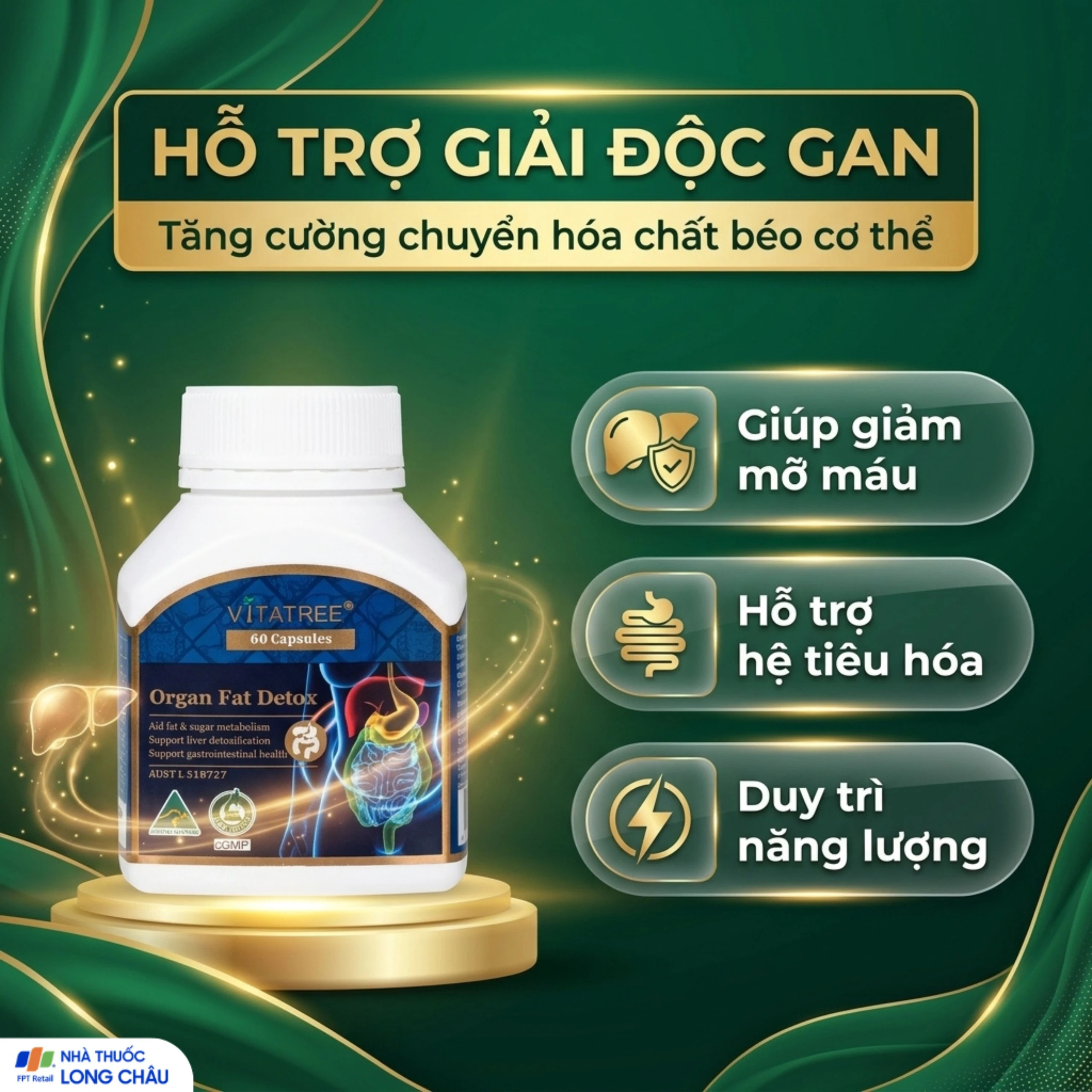 Viên uống hỗ trợ giải độc gan, tăng cường chuyển hoá chất béo, giúp giảm mỡ máu Vitatree Organ Fat Detox (Hộp 60 viên) 3