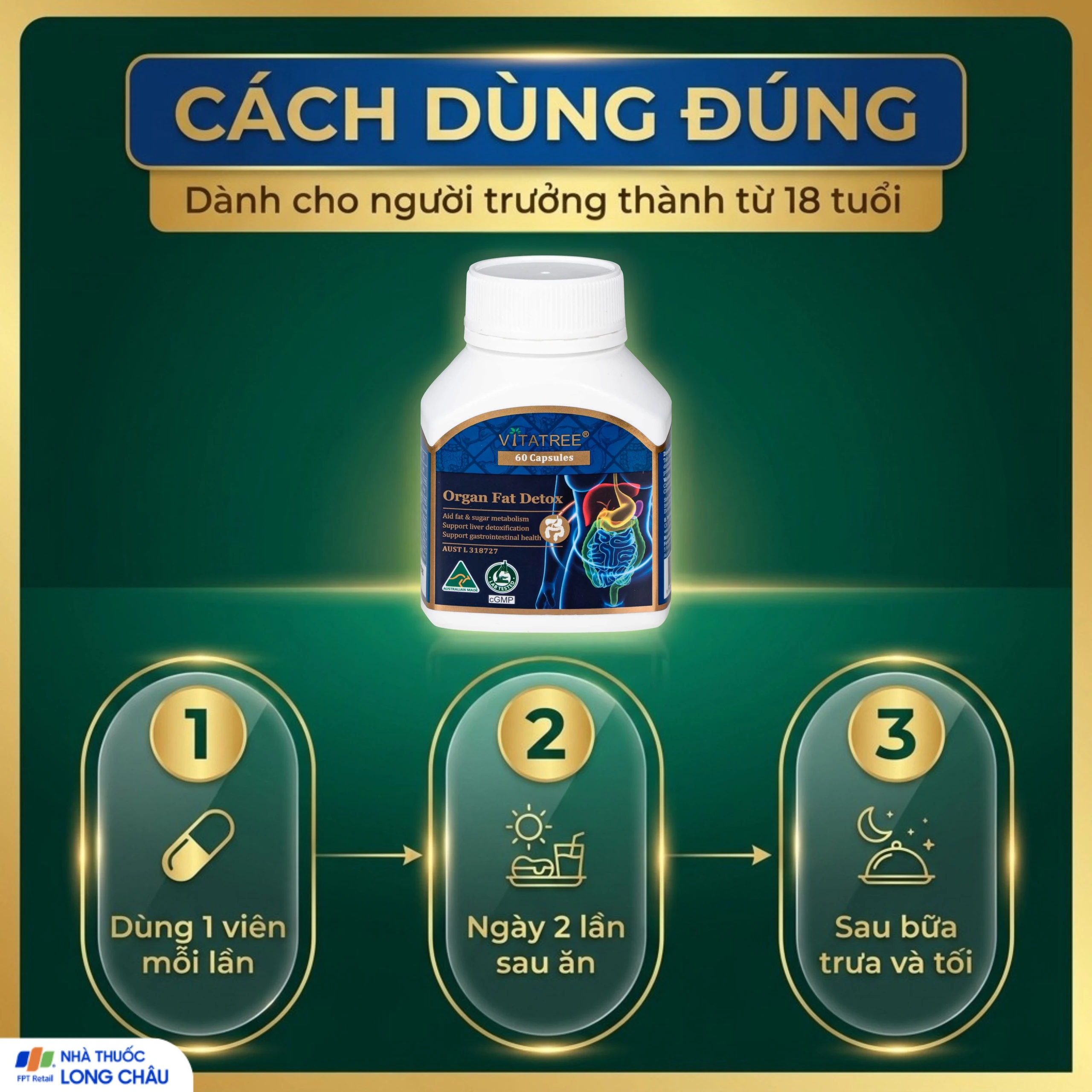 Viên uống hỗ trợ giải độc gan, tăng cường chuyển hoá chất béo, giúp giảm mỡ máu Vitatree Organ Fat Detox (Hộp 60 viên) 5