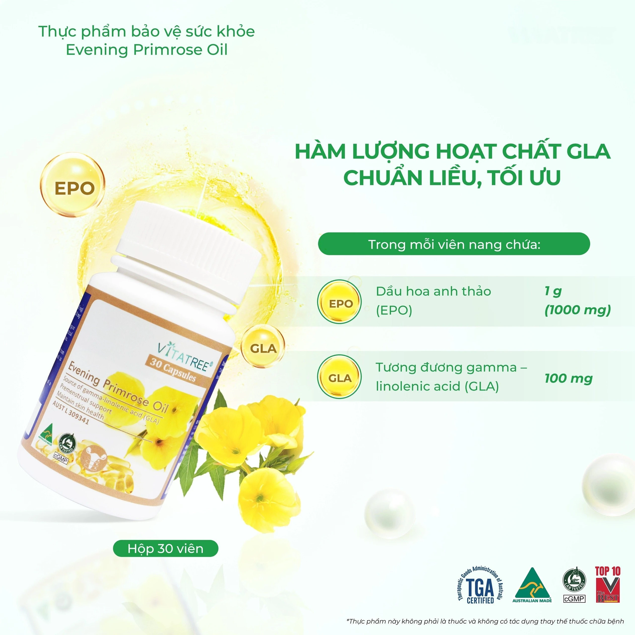 Viên uống hỗ trợ giảm triệu chứng của tiền kinh nguyệt Vitatree Evening Primrose Oil (Hộp 30 viên) 3