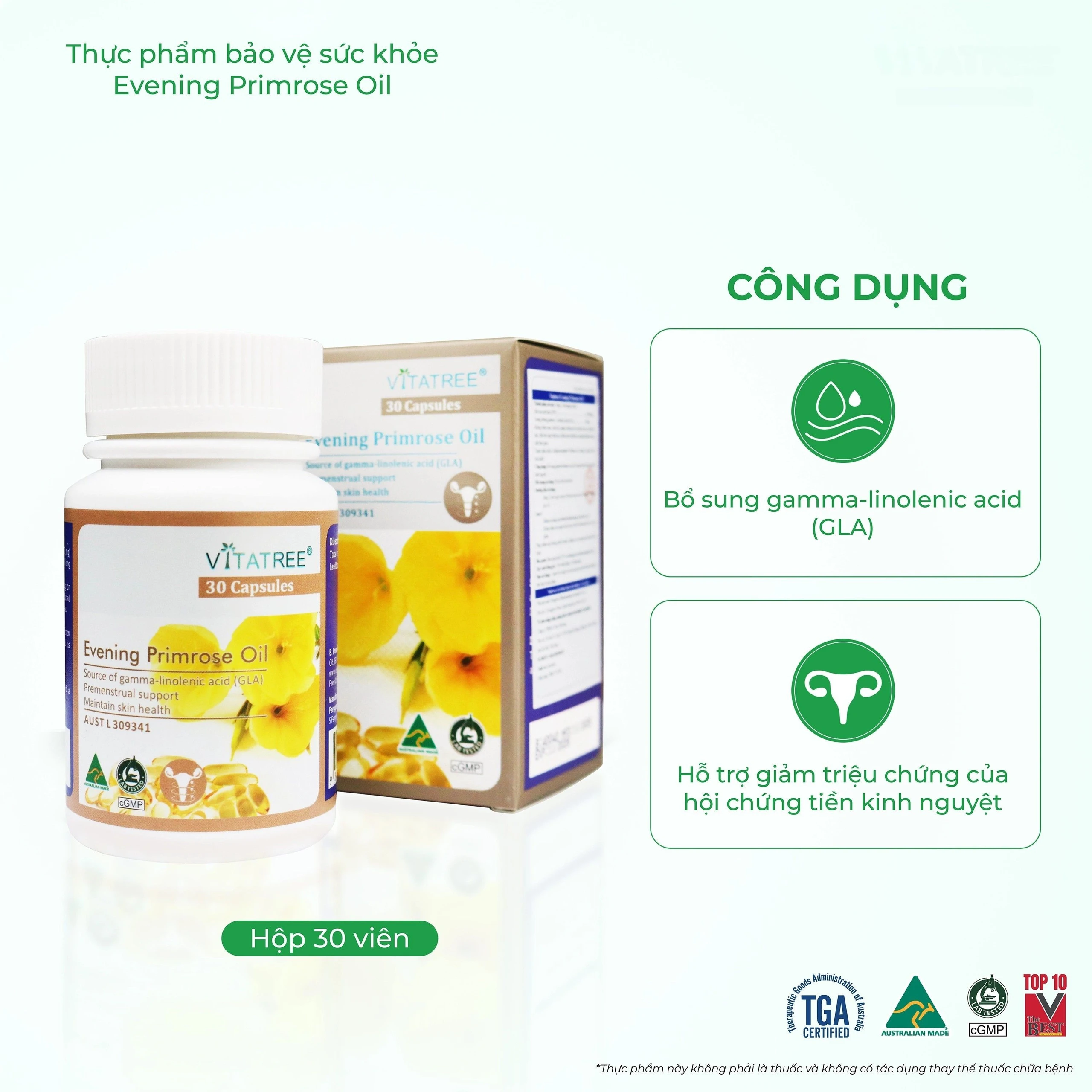 Viên uống hỗ trợ giảm triệu chứng của tiền kinh nguyệt Vitatree Evening Primrose Oil (Hộp 30 viên) 4