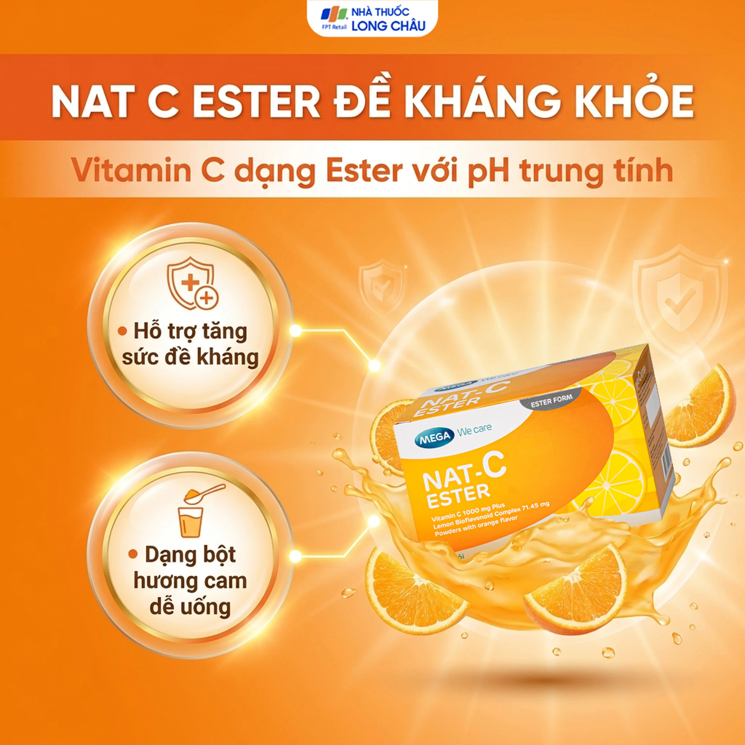Bột hỗ trợ tăng cường sức đề kháng Nat C Ester Mega (30 gói) 2